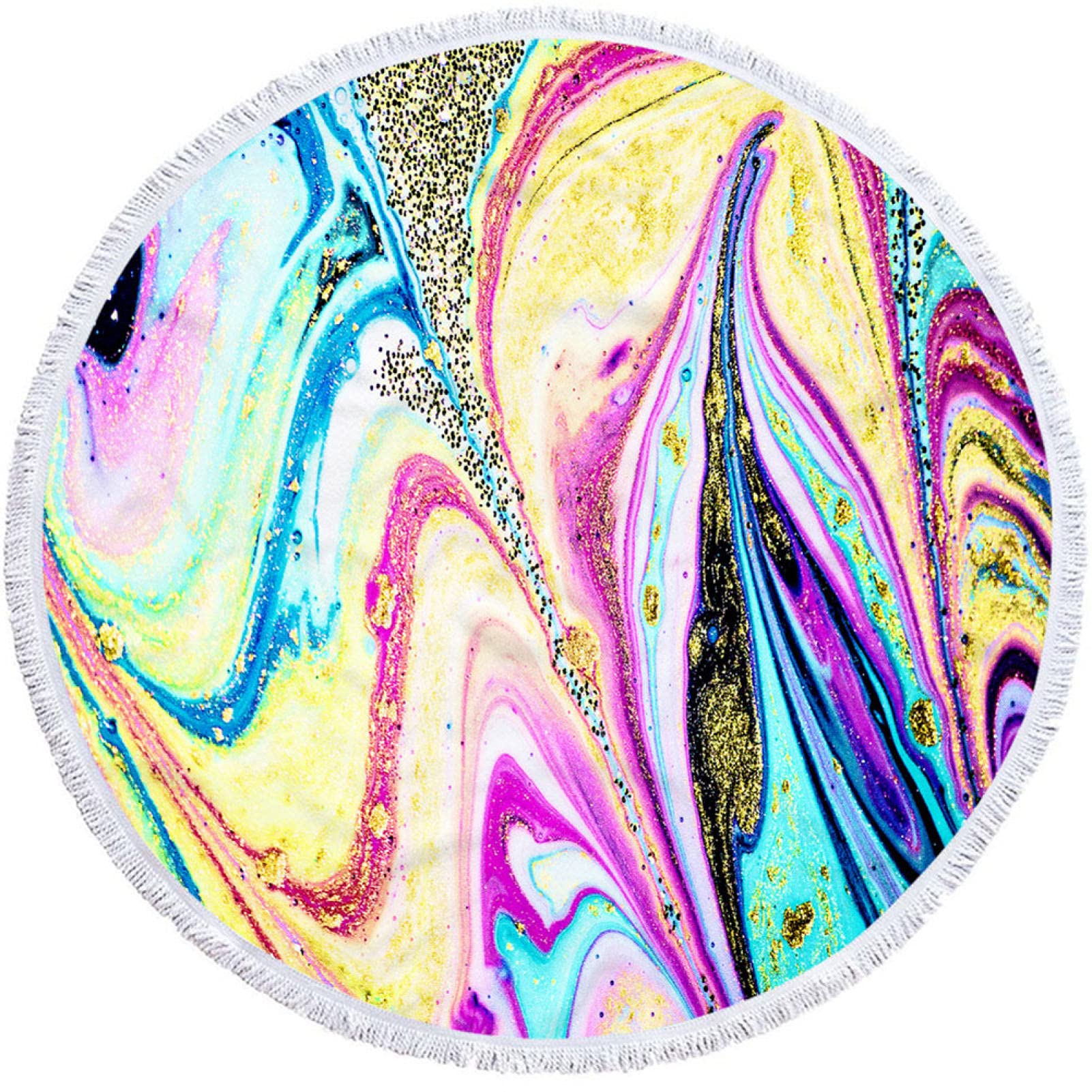 Colorful Round Microfiber Beach Towel with Tassels - Soft Summer Bath Blanket, Yoga Mat & Shawl for Pool, Picnic, Travel and Outdoor Activities
