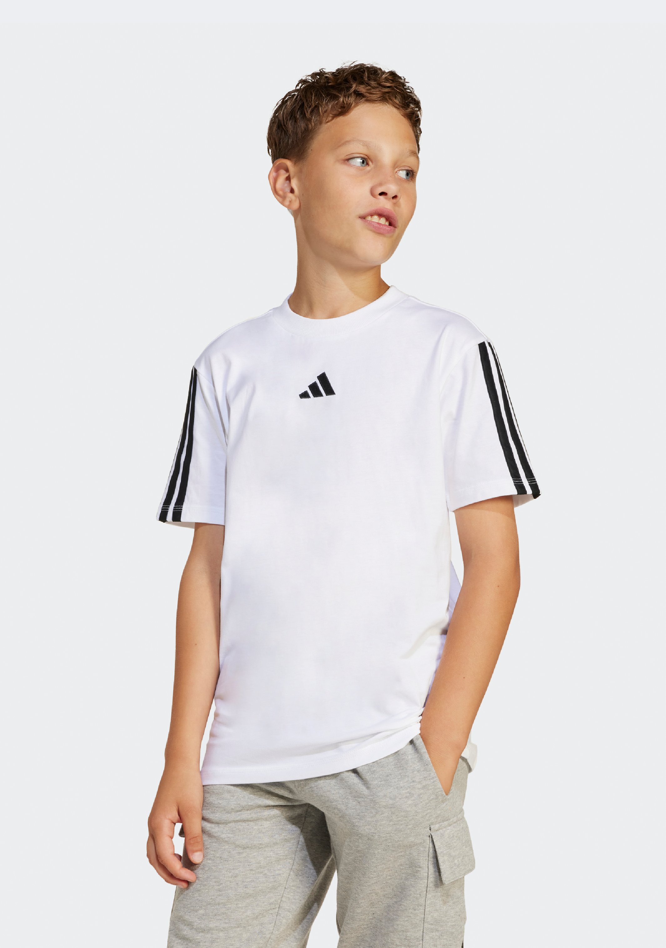 Adidas Kids' 3 Stripe Essentials T-Shirt - Comfortable Cotton Short Sleeve Tee for Boys & Girls - Perfect for School, Sports & Everyday Wear