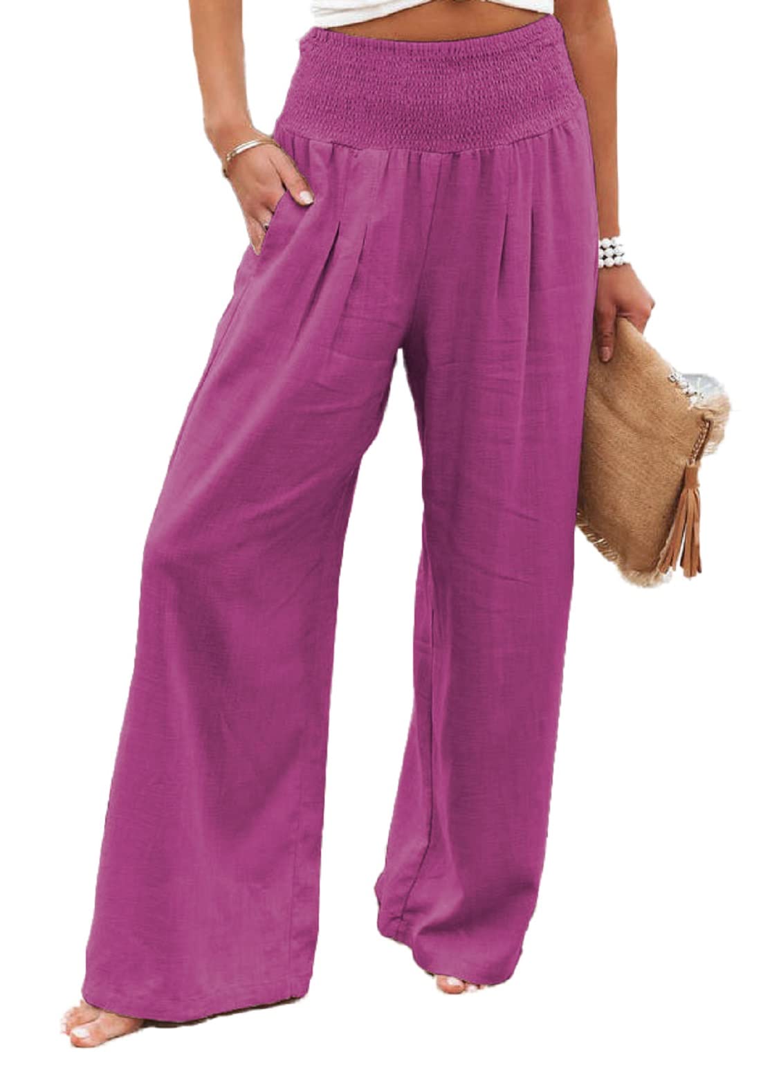 Women's Silk Travel Pants - Baggy Y2K Style Linen Wide Leg Capri Cargo Pants for Petite & Plus Size | Pull-On Comfortable Hippie Clothing for Casual Wear, Yoga, and Summer Vacations