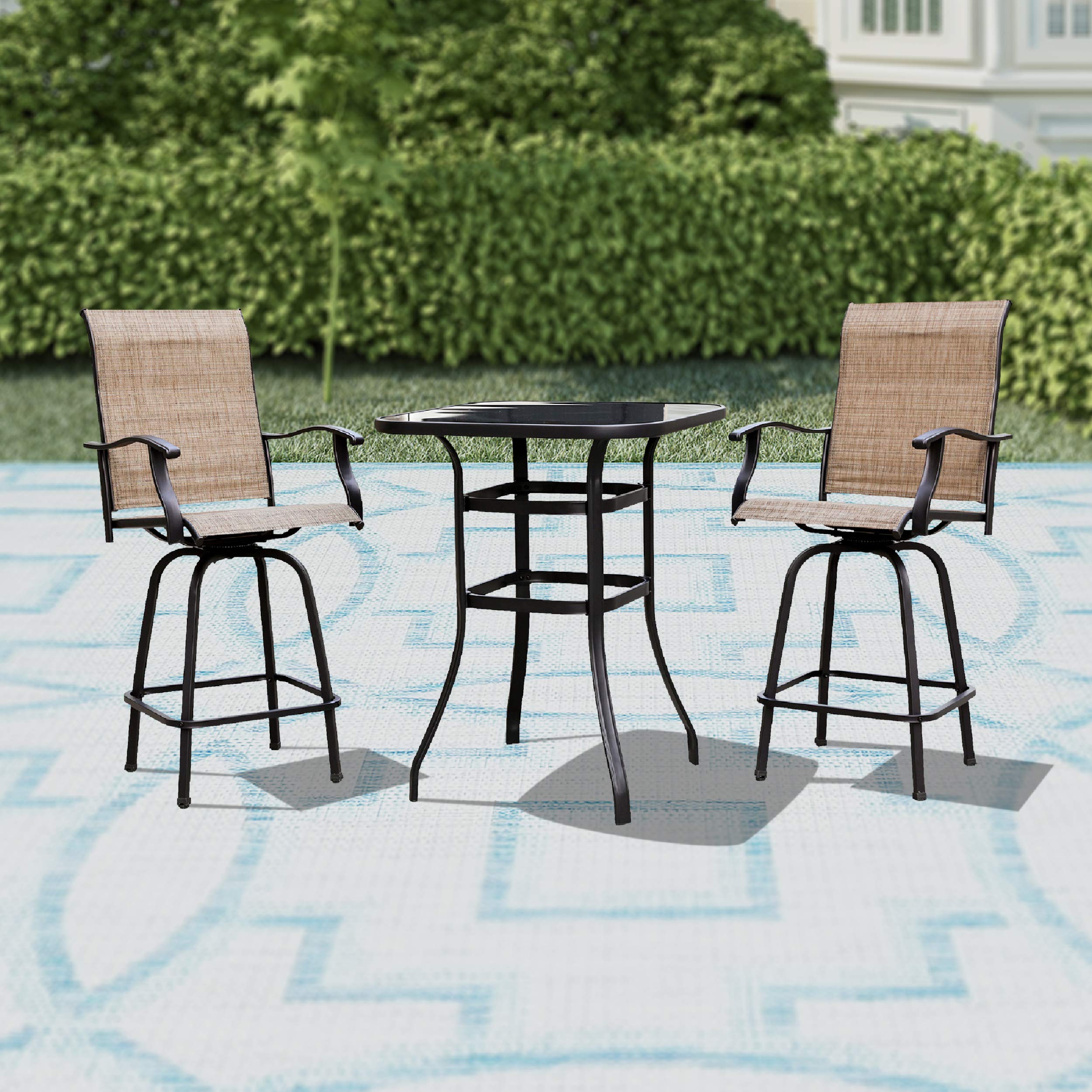 LOKATSE HOME 3-Piece Outdoor Bar Set with Table and 2 Chairs, Patio Bistro Set, Bar Height Counter Table and Stools - Perfect for Backyard, Garden, Deck, and Poolside Relaxation