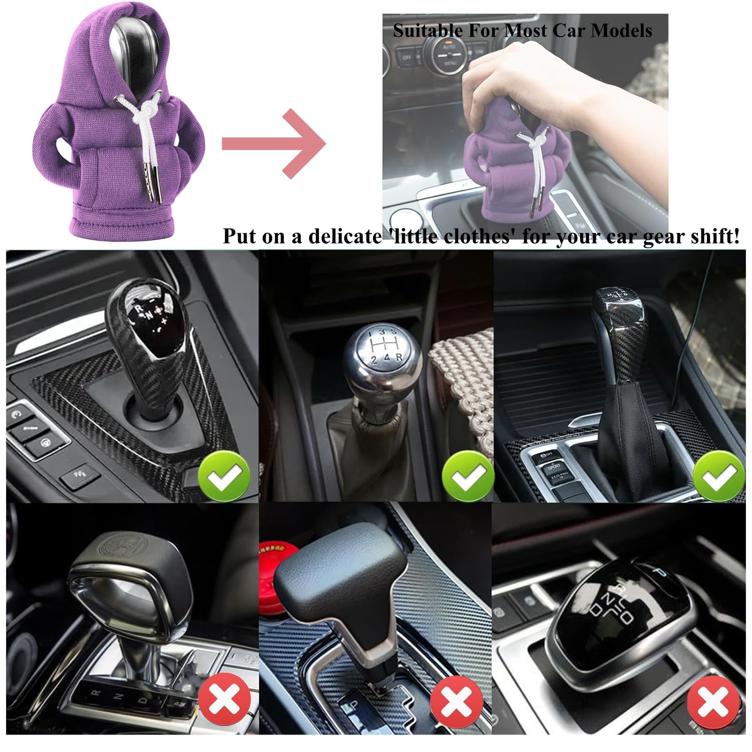Universal Car Gear Shift Hoodie - Cute Mini Hoodie Cover for Auto Shifter Knob | Fun Car Accessories & Interior Gadgets | Perfect for Customizing Your Vehicle or Gift for Car Enthusiasts