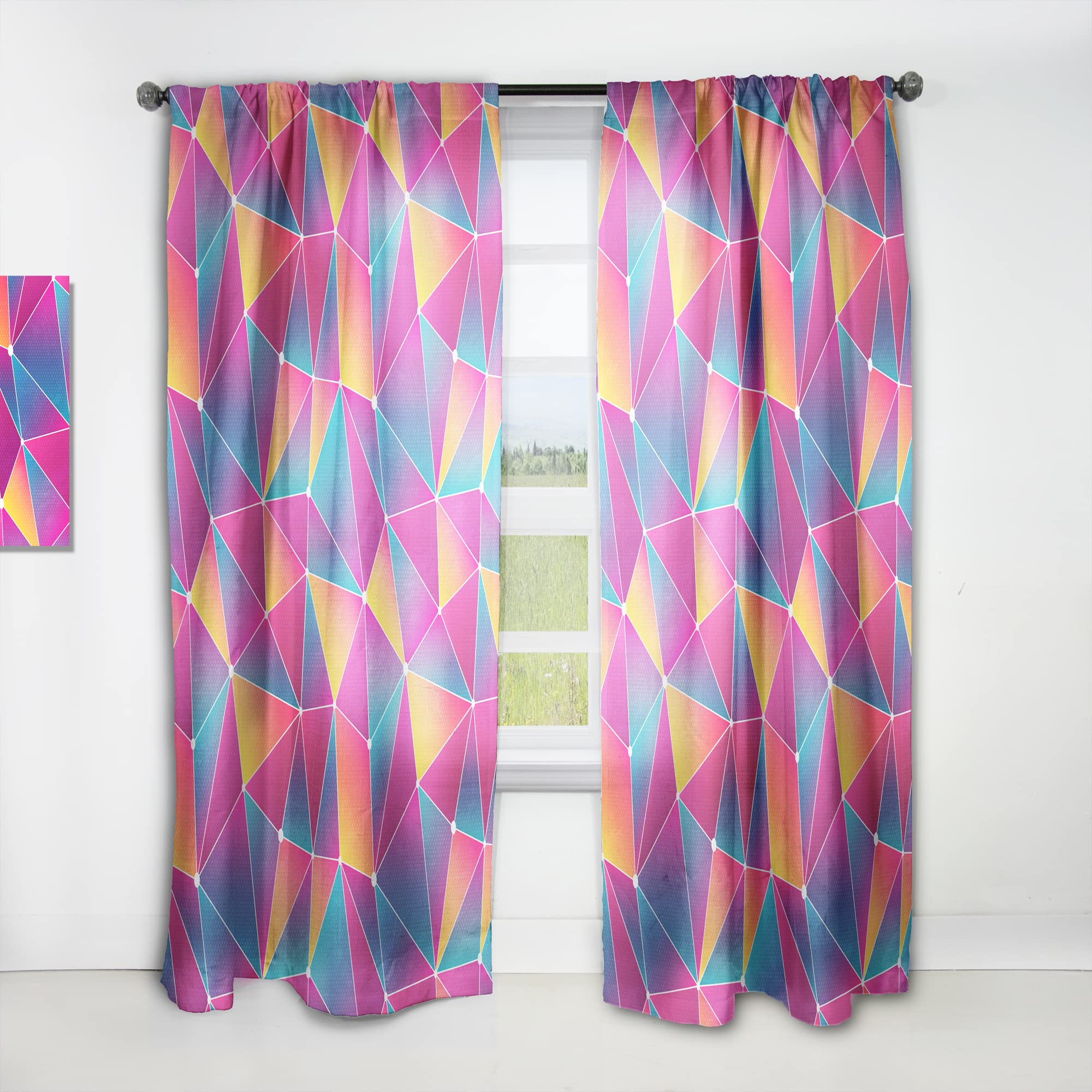 DesignQ Thermal Insulated Blackout Curtains - Modern Bright Triangle Grunge Pattern - 52x90 Inch Single Panel for Bedroom & Living Room - Perfect for Home Decor, Privacy & Light Control