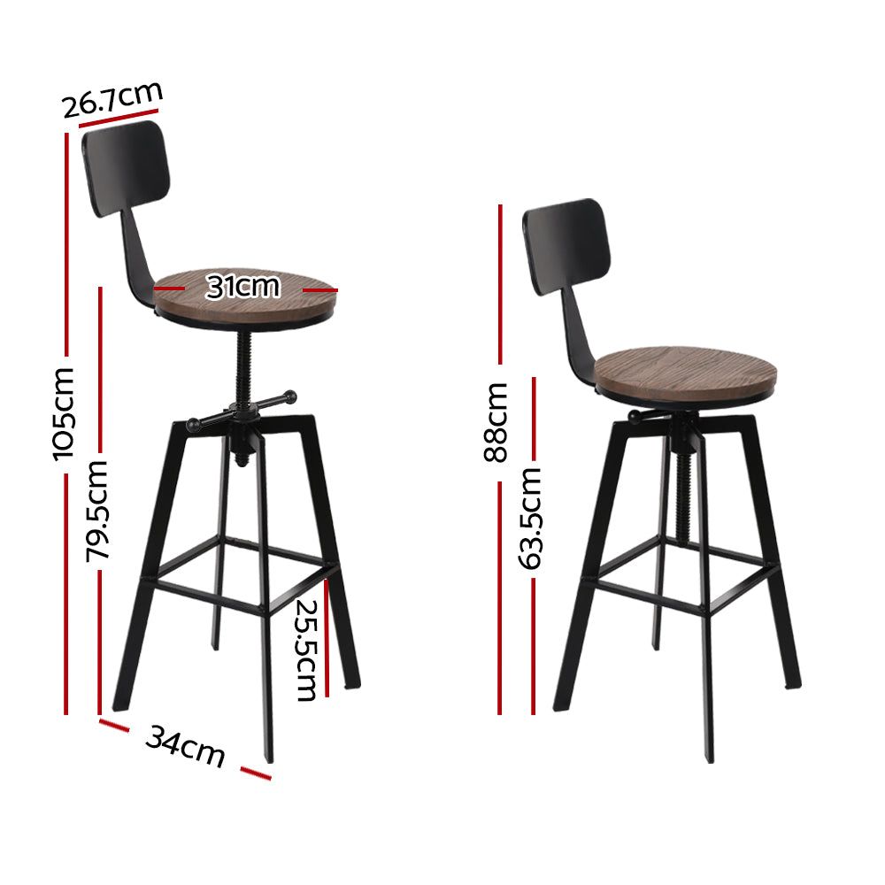 Artiss Adjustable Wood Bar Stools with Backrest - Kitchen Island & Counter Height Stools for Home & Restaurant Use