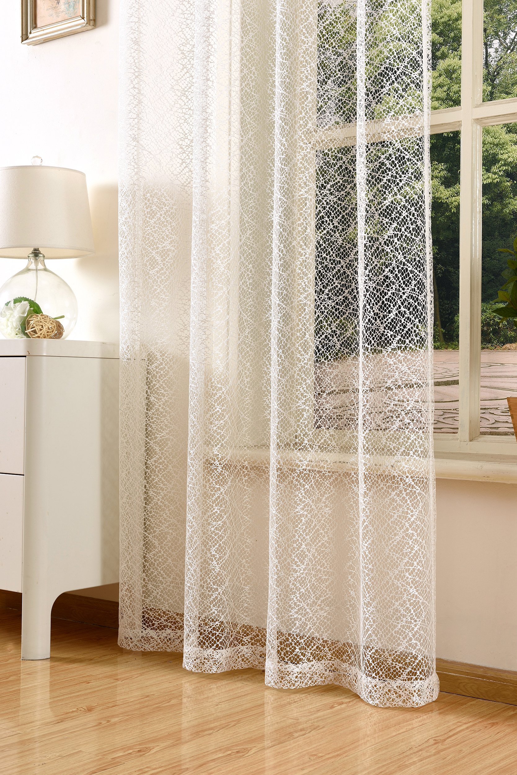 Mesh Net Curtain with Eyelets - Transparent Plain Polyester Decorative Window Drape 96x55 Inches (245x140cm) - Natural Sheer Voile for Living Room, Bedroom & Kitchen Privacy