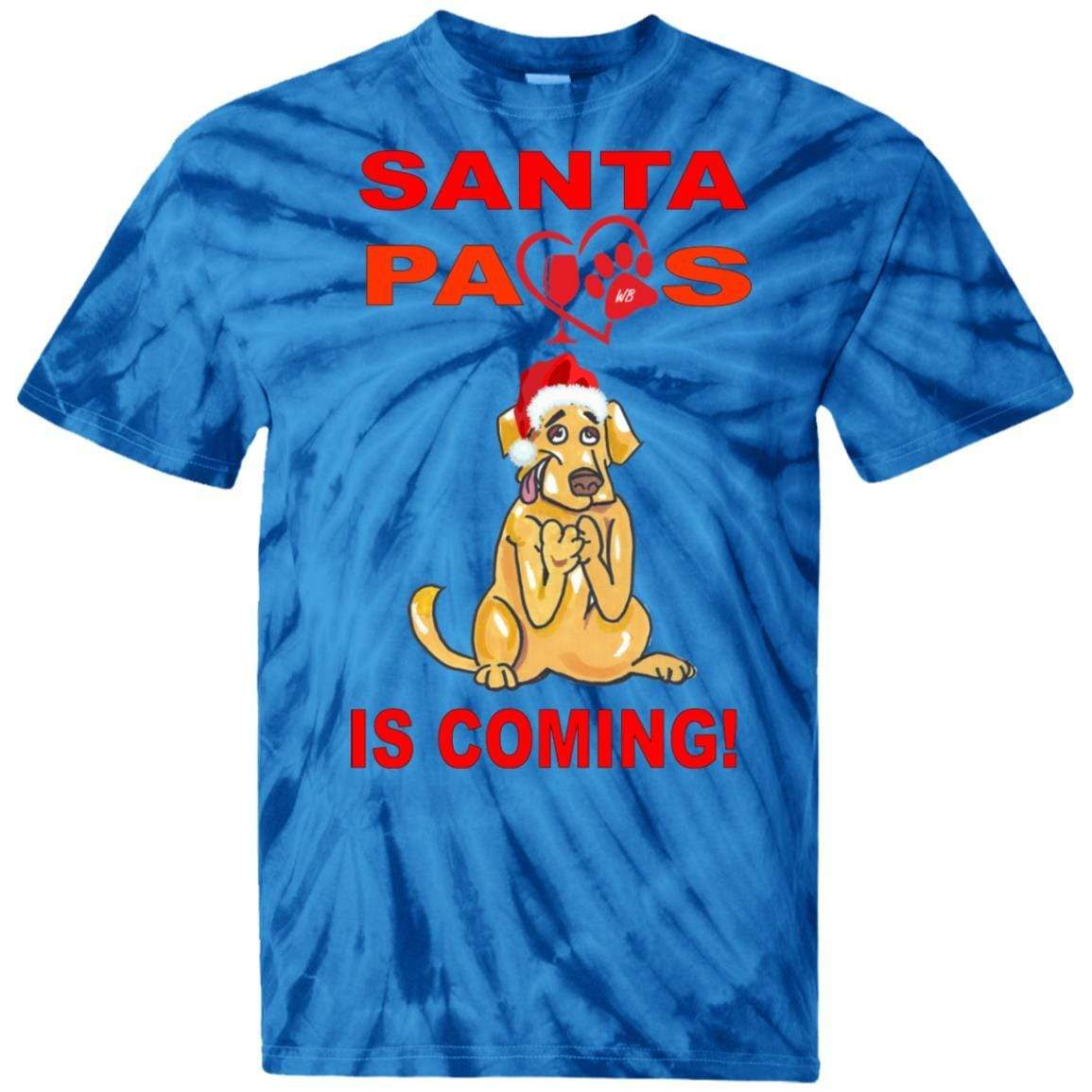 Santa Paws Is Coming Tie Dye T-Shirt - 100% Cotton Christmas Pet Lover Tee for Women - Perfect for Holiday Parties & Festive Gatherings