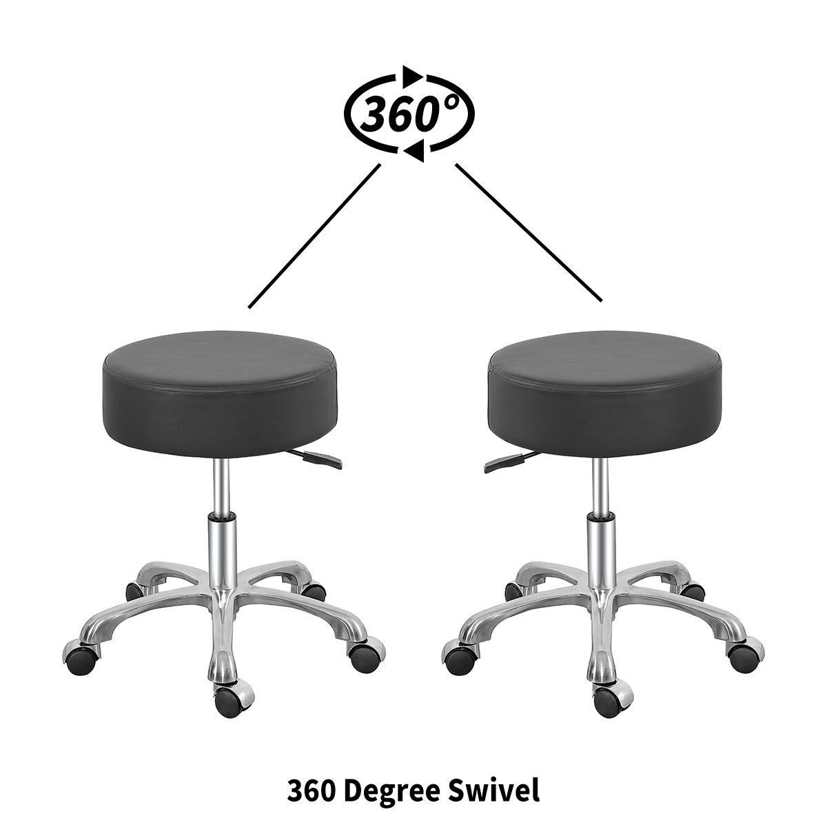 Swivel Rolling Stool with Thick Padding - Adjustable Round Chair with Wheels for Doctors, Medical Offices, Massage Salons & Workstations (Black) - Perfect for Healthcare, Beauty & Office Workspaces