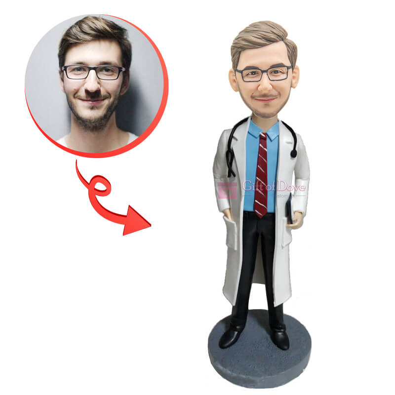 Personalized Red Tie Doctor Bobblehead - Custom Doctor Gift for Graduation, Retirement & Office Decor - Unique Medical Professional Collectible