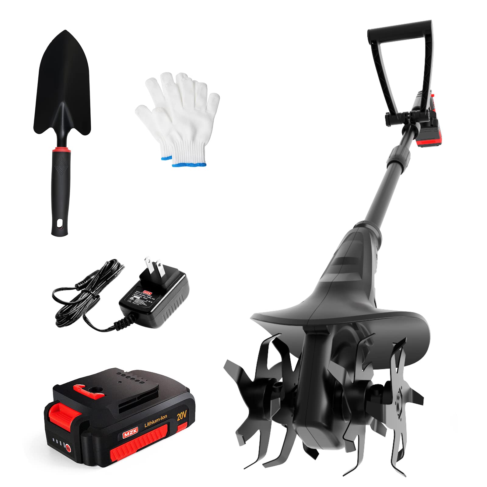 **MZK 20V Cordless Tiller Cultivator with 24 Steel Tines, 7.8-inch Wide Battery Powered Garden Cultivator - Mini Tiller for Gardening, Weeding, and Soil Aeration (Includes 2AH Battery & Charger) - Perfect for Small Gardens, Flower Beds, and Raised Planters**