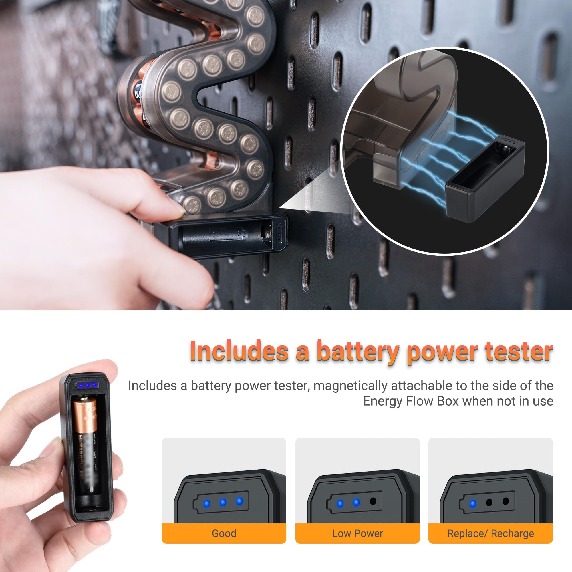 KIWIFOTOS 35 AAA Battery Organizer with Tester - Wall Mount Battery Storage Rack & Dispenser for AAA Batteries - Perfect for Home, Office, Garage and Workshop Organization