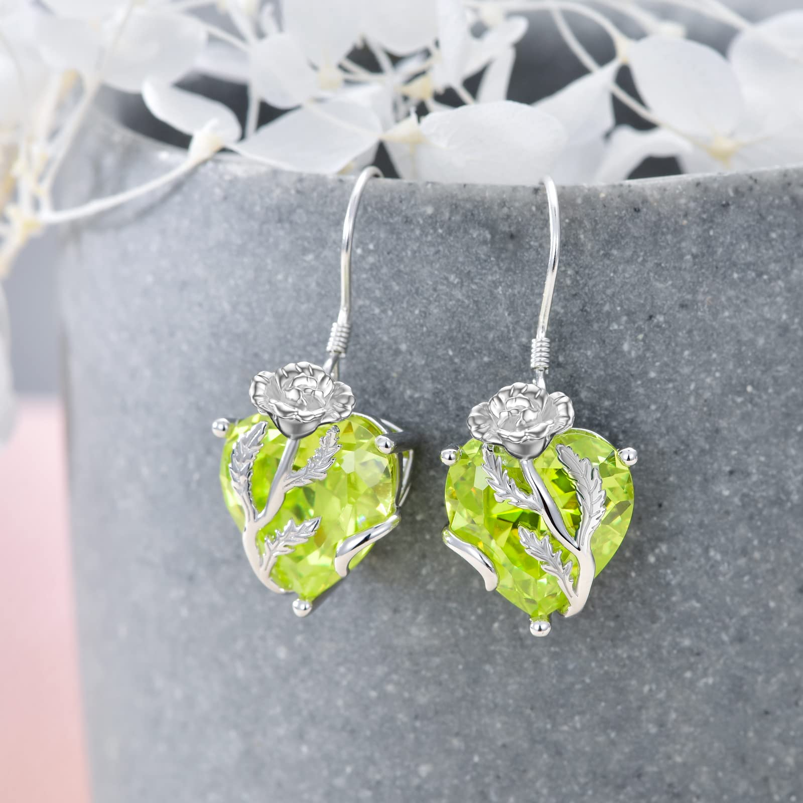 TOUPOP Sterling Silver Heart Earrings for Women - Birth Month Flower Drop Dangle Earrings with Crystal, Elegant Jewelry Gift for Women & Girls | Perfect for Birthday, Anniversary & Special Occasions