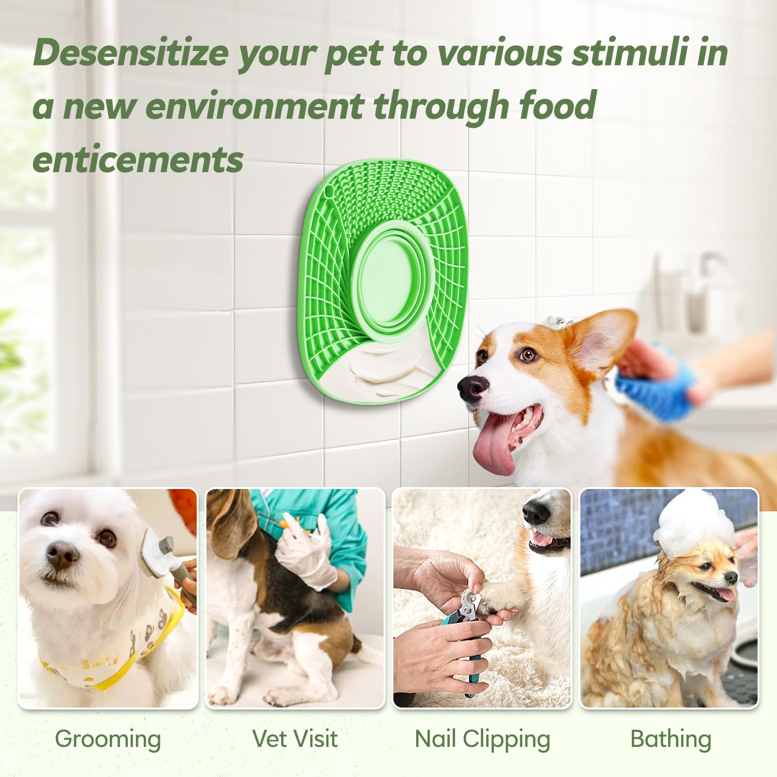 3-in-1 Slow Feeder Licking Mat for Dogs & Cats - Anxiety Relief Lick Pad with Suction Cups, Foldable Water Bowl for Healthy Eating | Perfect for Bathing, Grooming, Training & Mealtime Enrichment (Green)