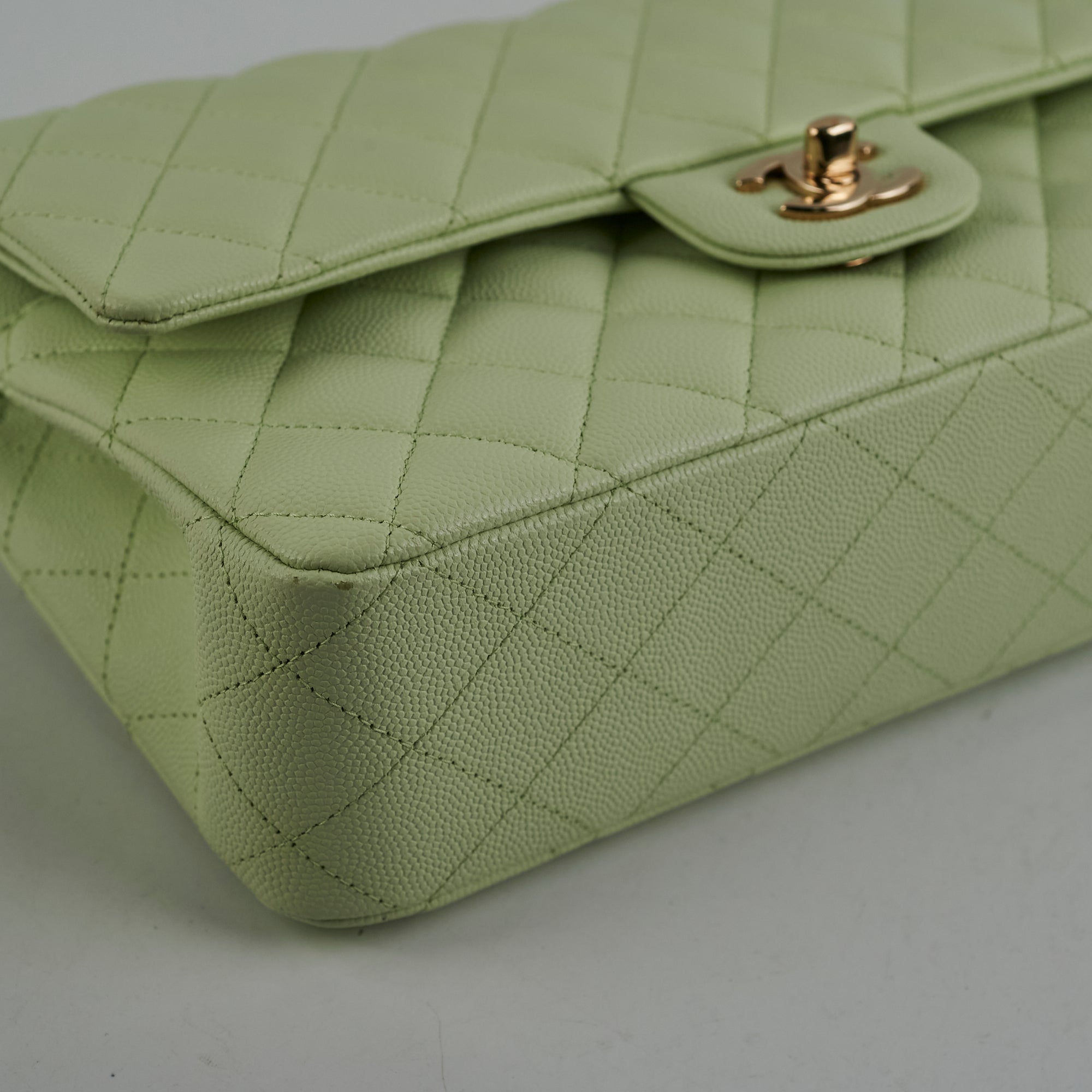 Chanel Medium Caviar Leather Double Classic Flap Bag in Light Green - Luxury Designer Handbag for Women, Perfect for Parties, Weddings & Everyday Elegance