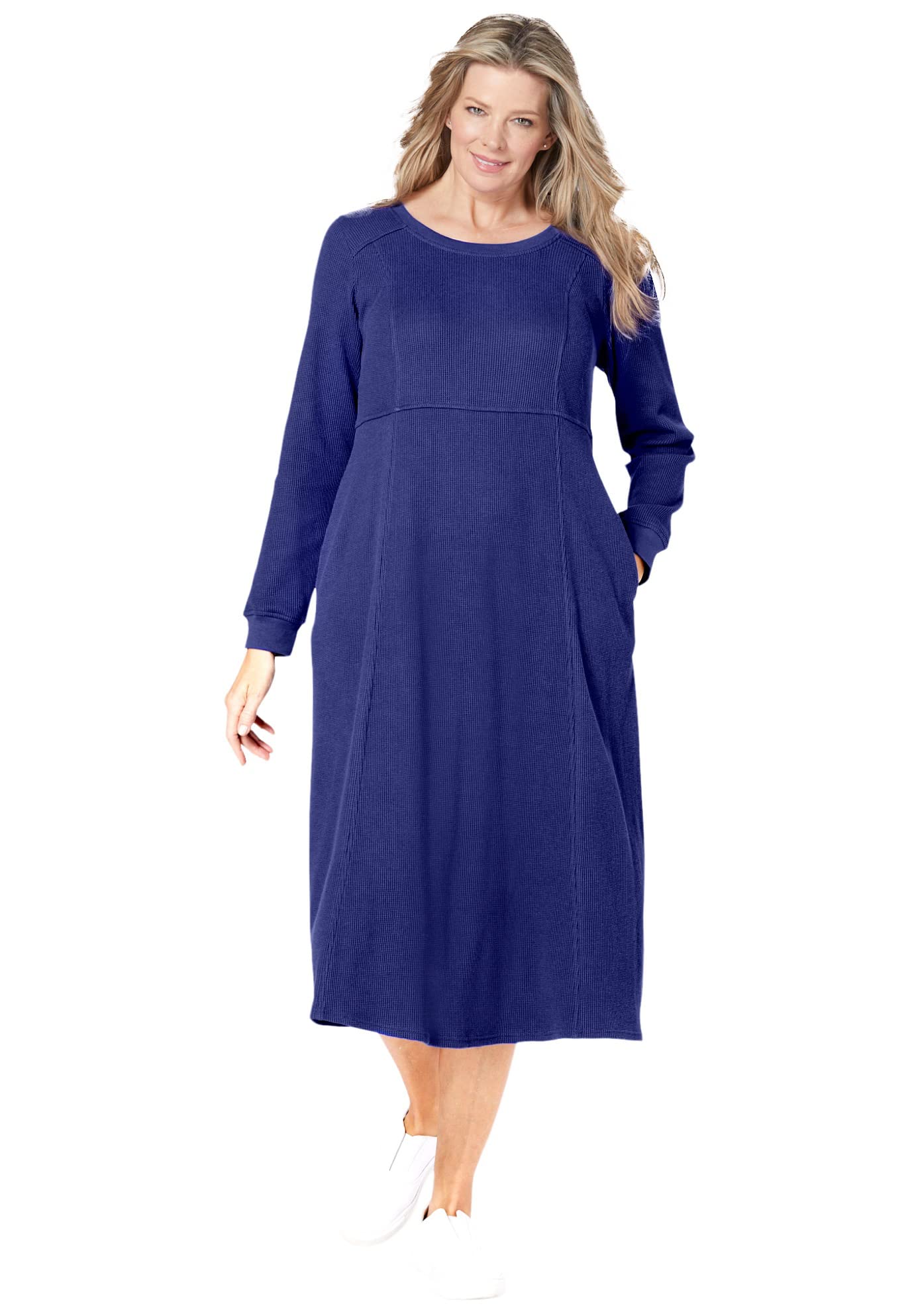 Woman Within Women's Plus Size Thermal Waffle Knit A-Line Dress - Warm Winter Casual Dress for Plus Size Women | Perfect for Holiday Parties, Office Wear & Cold Weather Outings