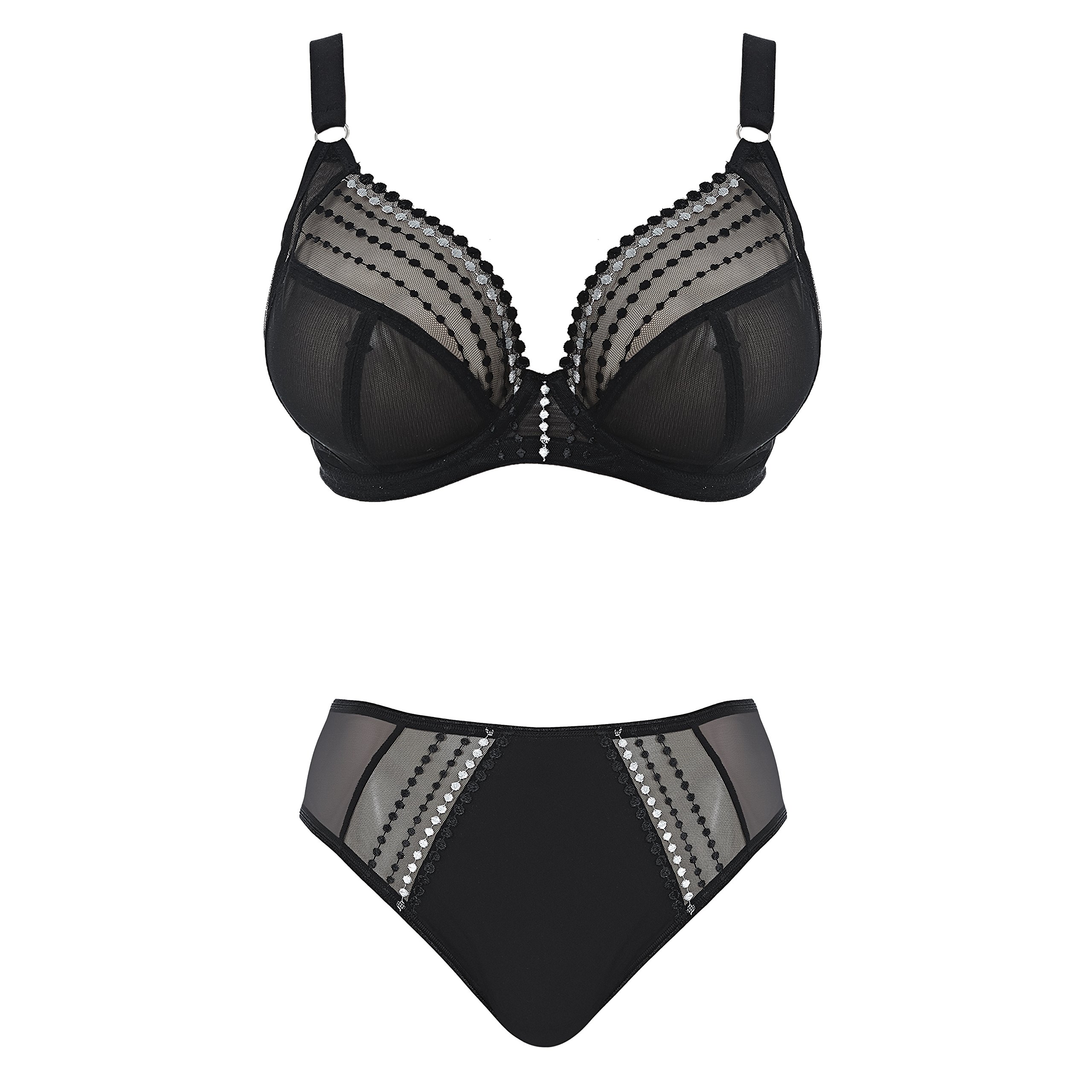 Elomi Women's Matilda Plunge Bra - DD+ Size, Sheer Mesh Cups with Side Support & Adjustable J-Hook for Racerback | Perfect for Everyday Wear, Workouts & Special Occasions