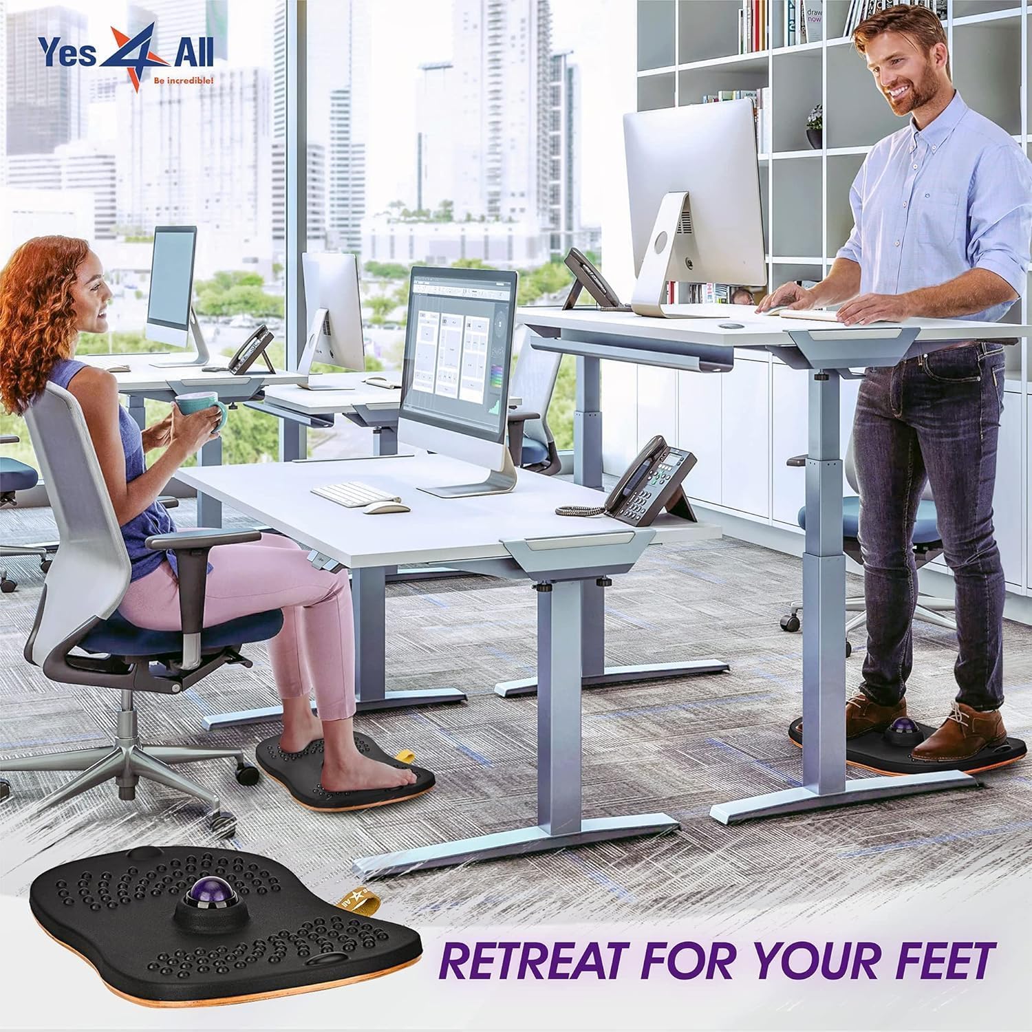 Yes4All Wobble Balance Board for Standing Desk - Anti-Fatigue Office Foam Pad with Massage Ball | Standing Desk Accessories, Rocker Board for Home & Office | Improve Posture & Reduce Back Pain While Working