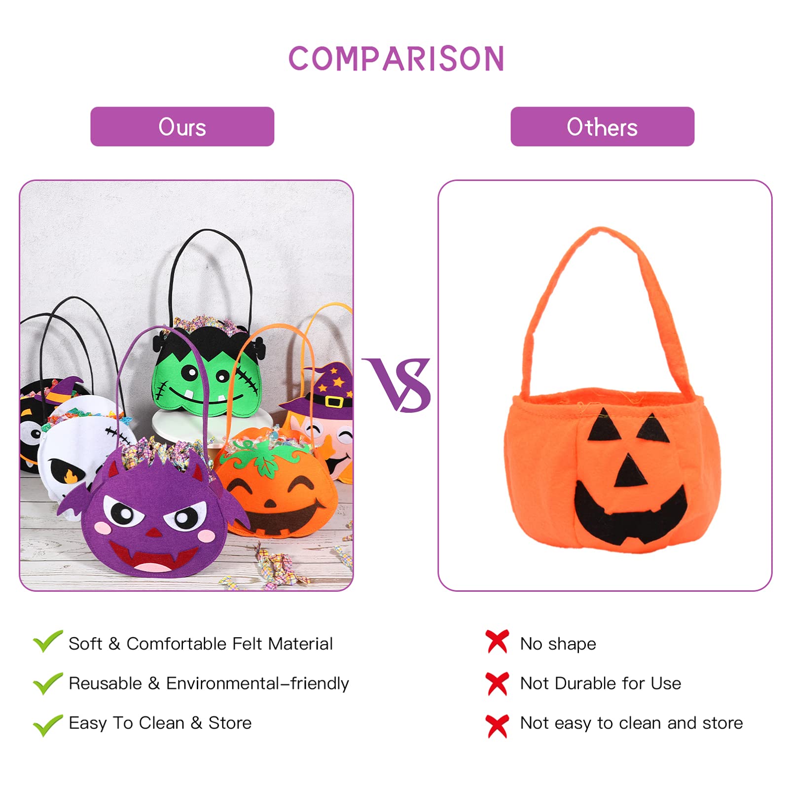 BESPORTBLE 6-Pack Halloween Pumpkin Bags for Kids - Reusable Trick or Treat Candy Baskets, Holiday Party Favors & Fall Decorations | Perfect for Classroom Treats, Halloween Parties & Autumn Home Decor