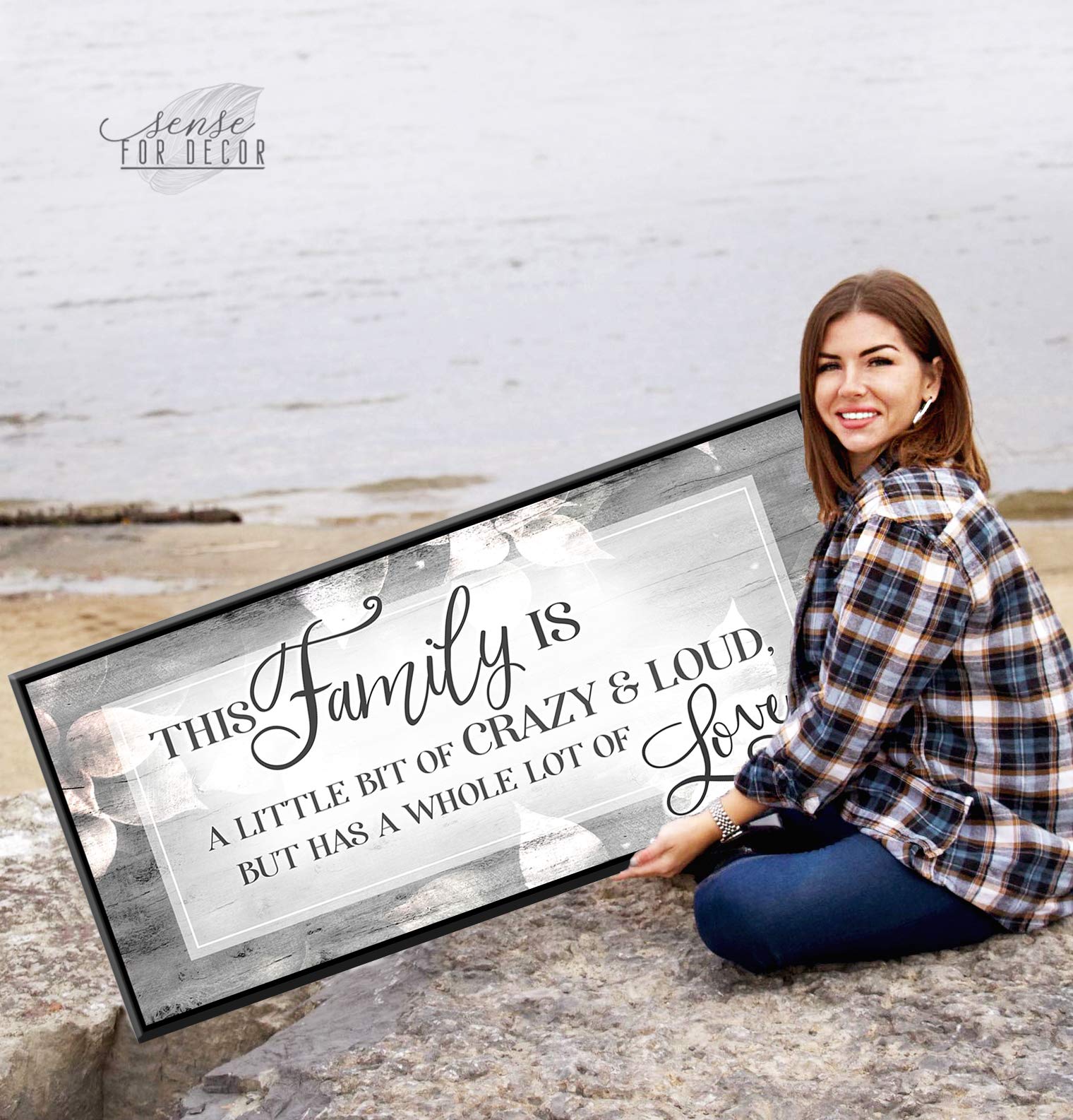 Family Sign Wall Art - Large Canvas Home Decor with Grey & Black Floating Frame (42x19) - Perfect for Living Room, Farmhouse & Family Spaces | Sense of Art Collection