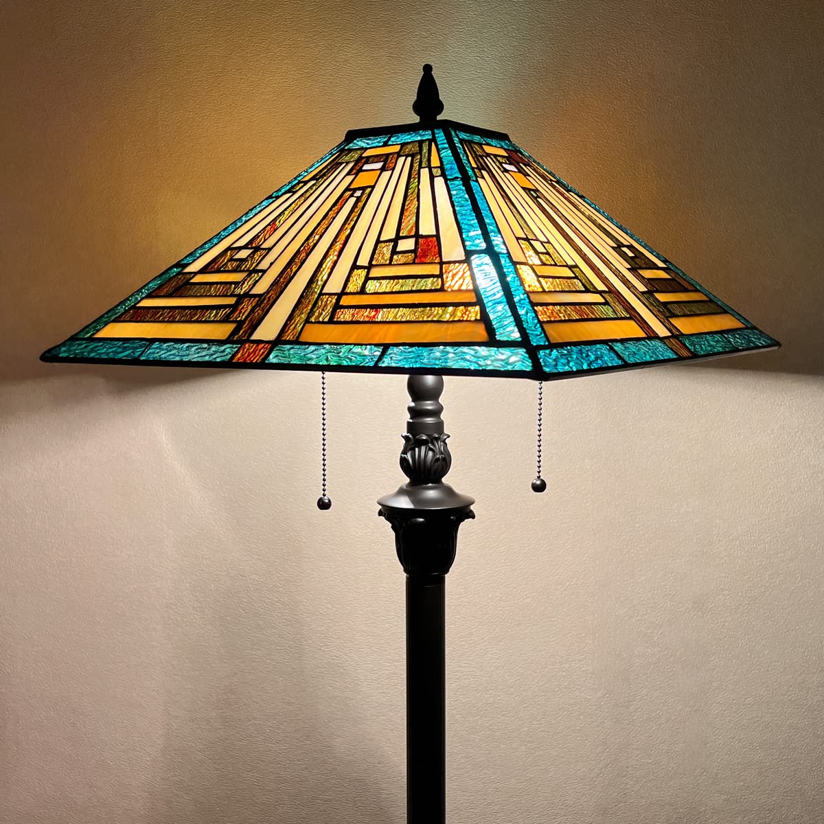 Tiffany Style Floor Lamp with Green Stained Glass - 16