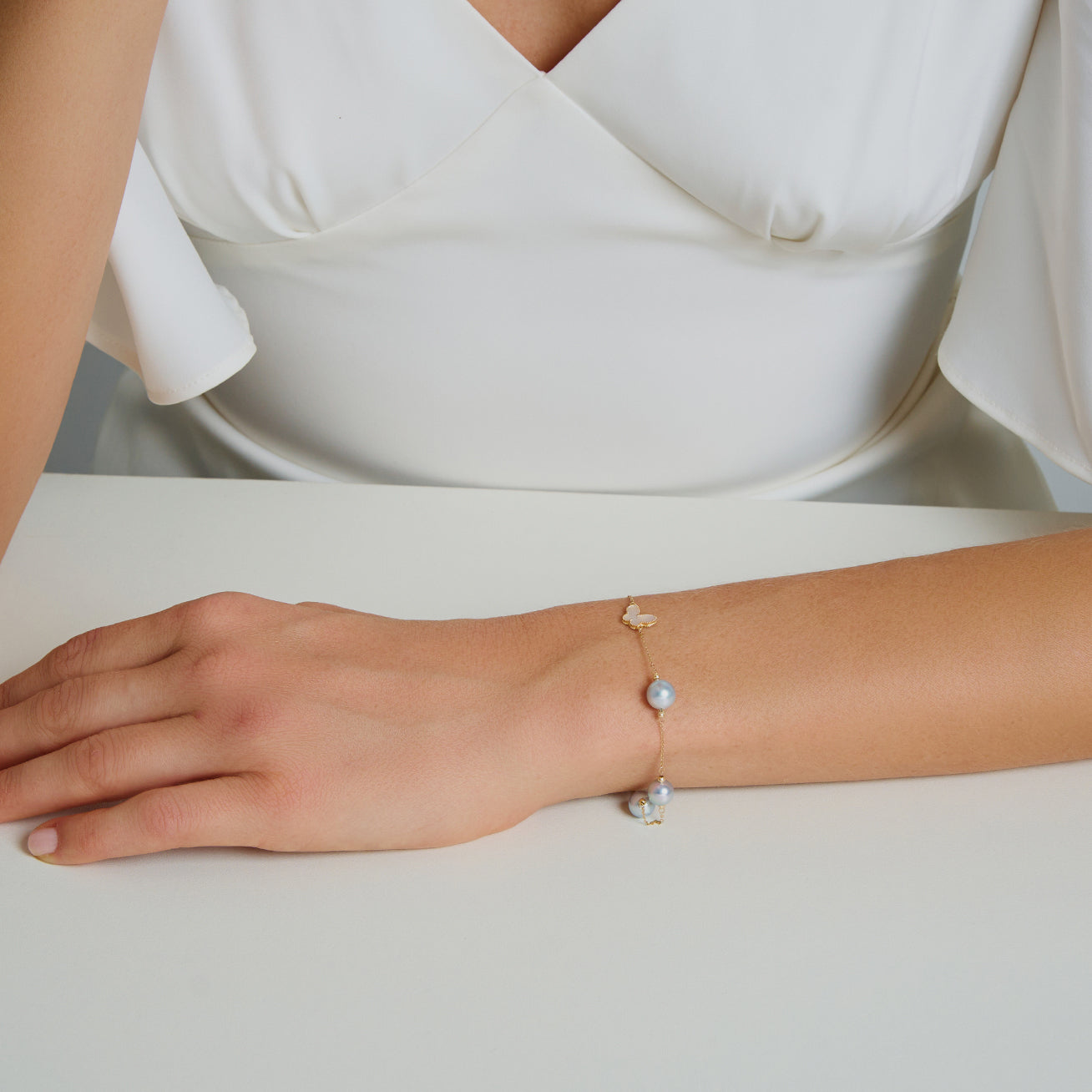 18K Solid Gold Silver Blue Akoya Pearl Bracelet for Women | Elegant Jewelry Gift for Wedding, Anniversary & Special Occasions | KB00051