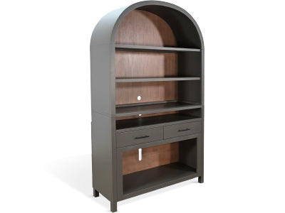 Modern Wide Arch Bookcase with 42-Inch Fireplace Option - Perfect for Living Room, Home Office & Library Storage Solutions