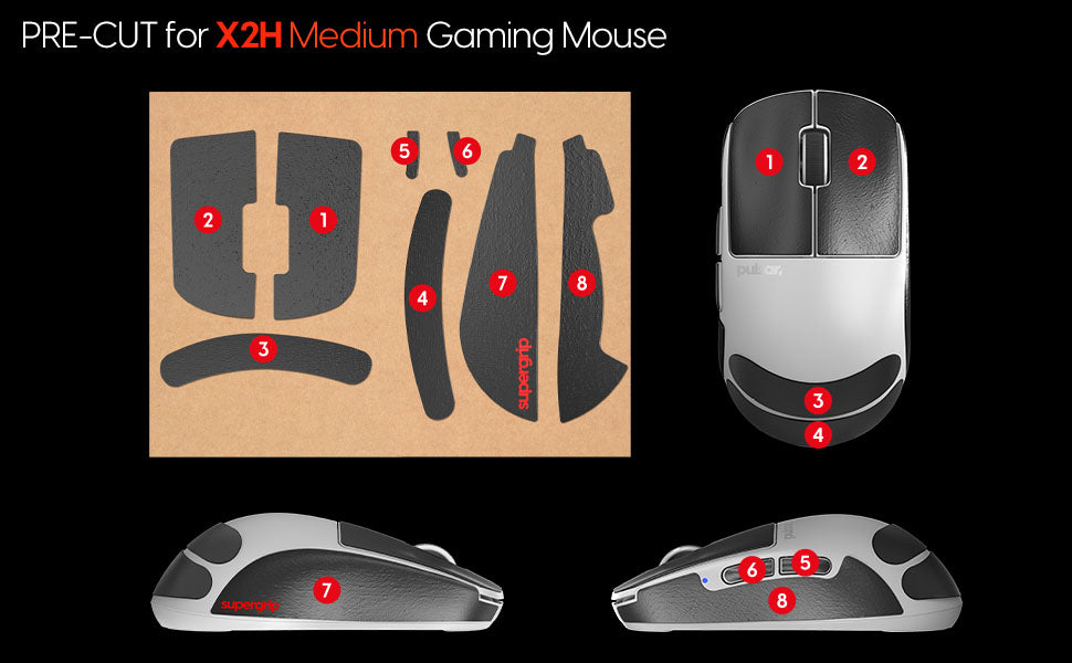 Pulsar Supergrip Grip Tape for Pulsar X2H Medium - Non-Slip Gaming Mouse Grip for Enhanced Control - Perfect for FPS, MOBA, and Esports Gaming