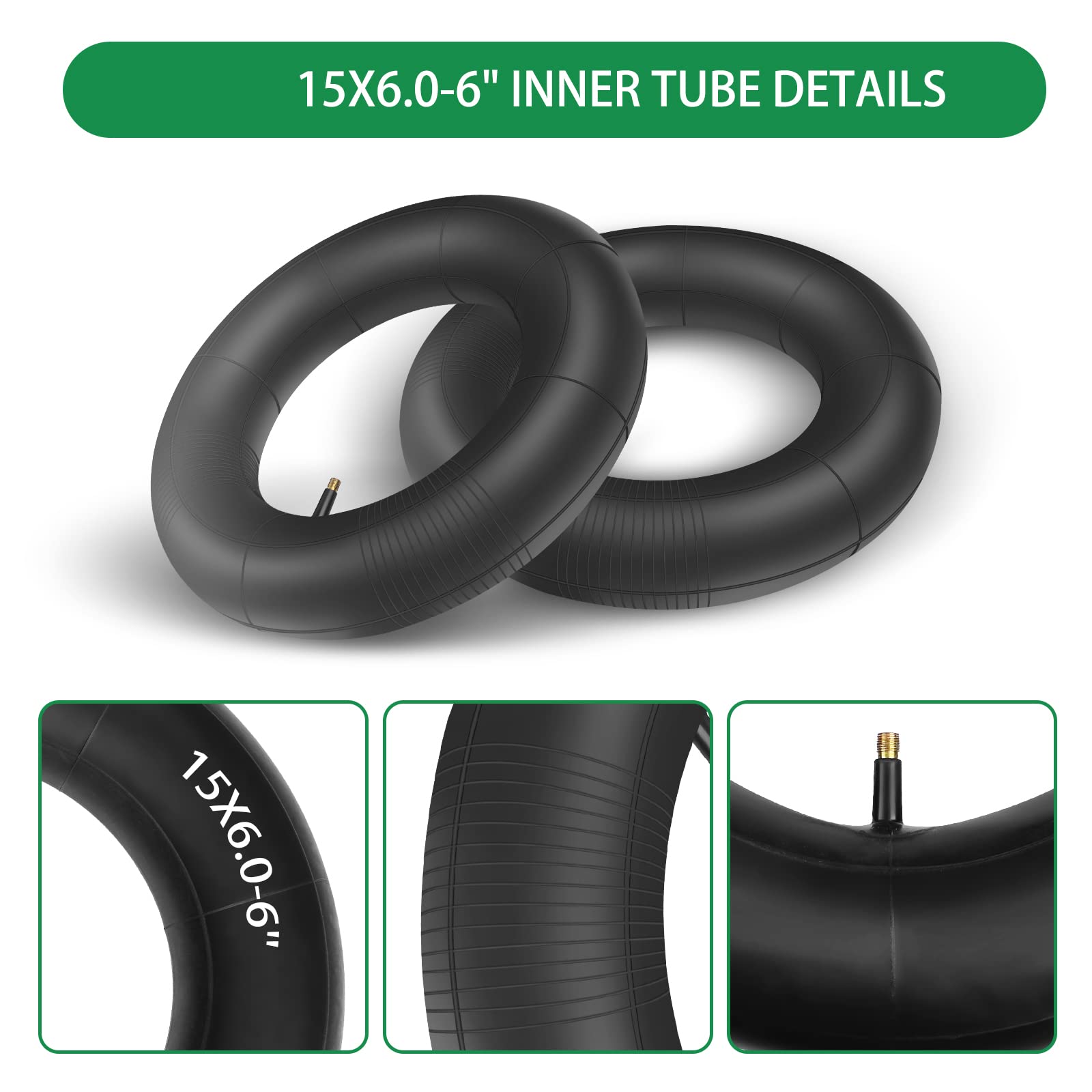 2 Pack 15x6.00-6 Inner Tubes with TR-13 Straight Valve Stem - Heavy Duty Replacement for Lawn Mowers, ATVs, Go-Karts & Golf Carts - Perfect for Off-Roading, Yard Work & Recreational Vehicles