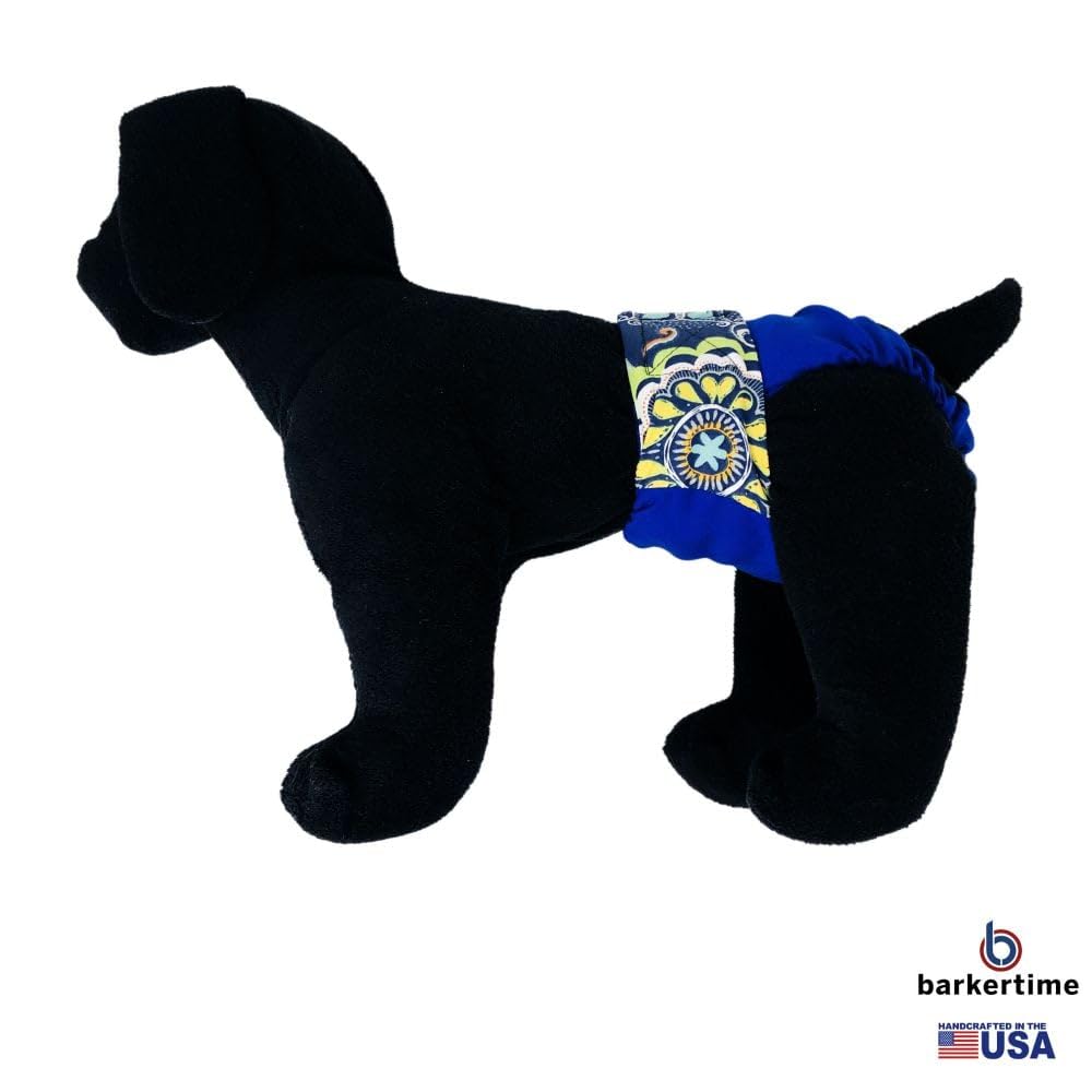 Premium Waterproof Dog Diaper XXL with Tail Hole - Blue Millennium Flower Print - Made in USA - Ideal for Incontinence, Travel & Post-Surgery Care