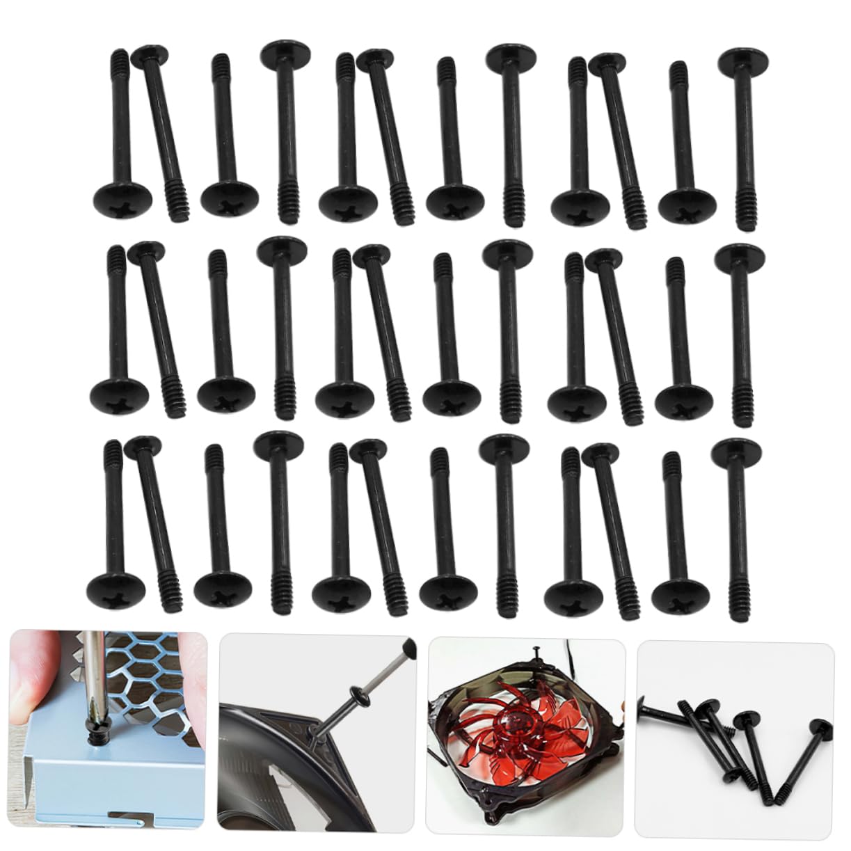 50pcs Mikikit Long Steel Computer Case Fan Screws - Vibration Reduction Mounting Screws for PC Cooling Fans | Perfect for Gaming PC Builds, Server Racks & Workstation Upgrades