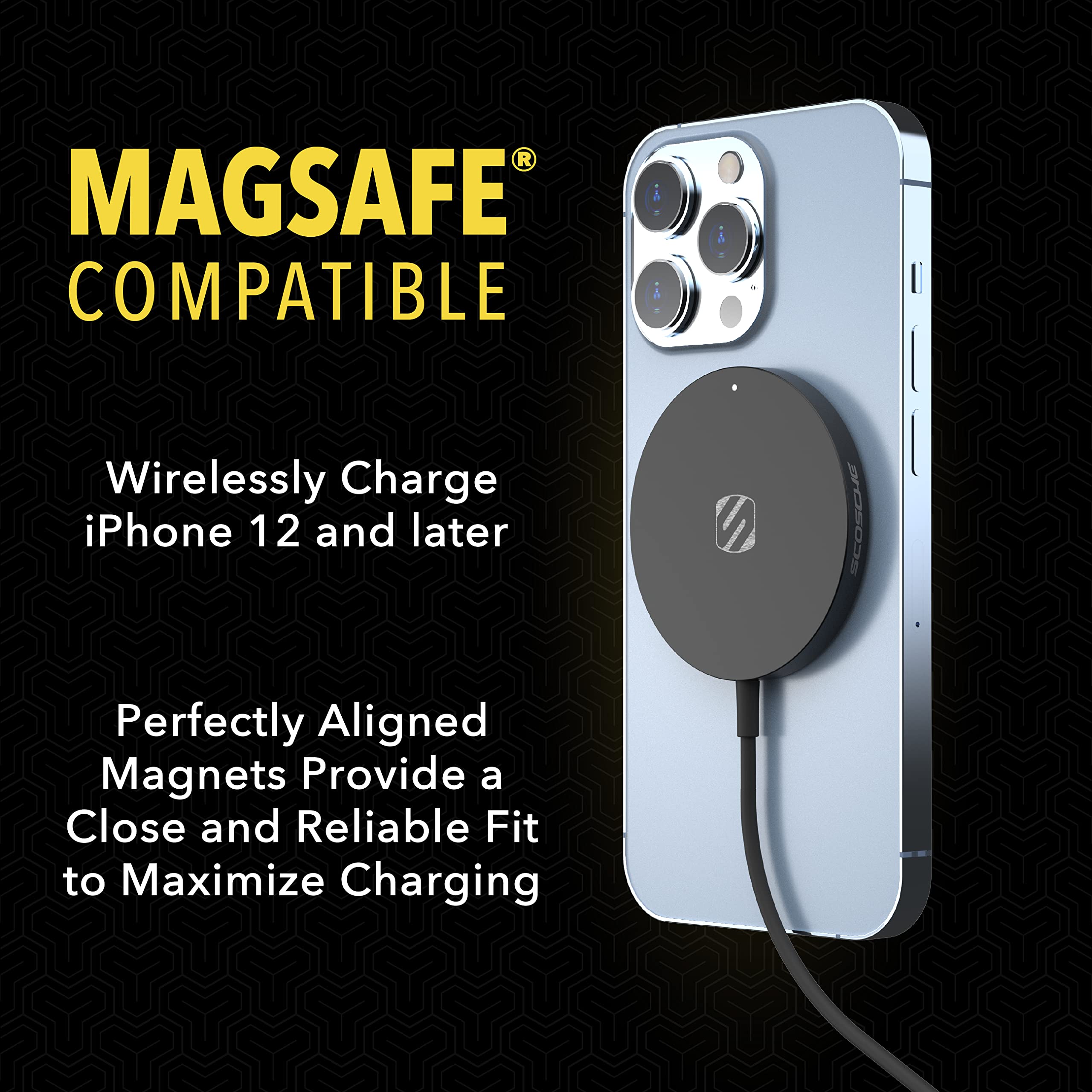 Scosche MSQP Magnetic Wireless Phone Charger - MagSafe Compatible Fast Charging Pad for iPhone 12/13/14, AirPods & Wireless Earbuds - Black | Perfect for Home, Office & Car Use