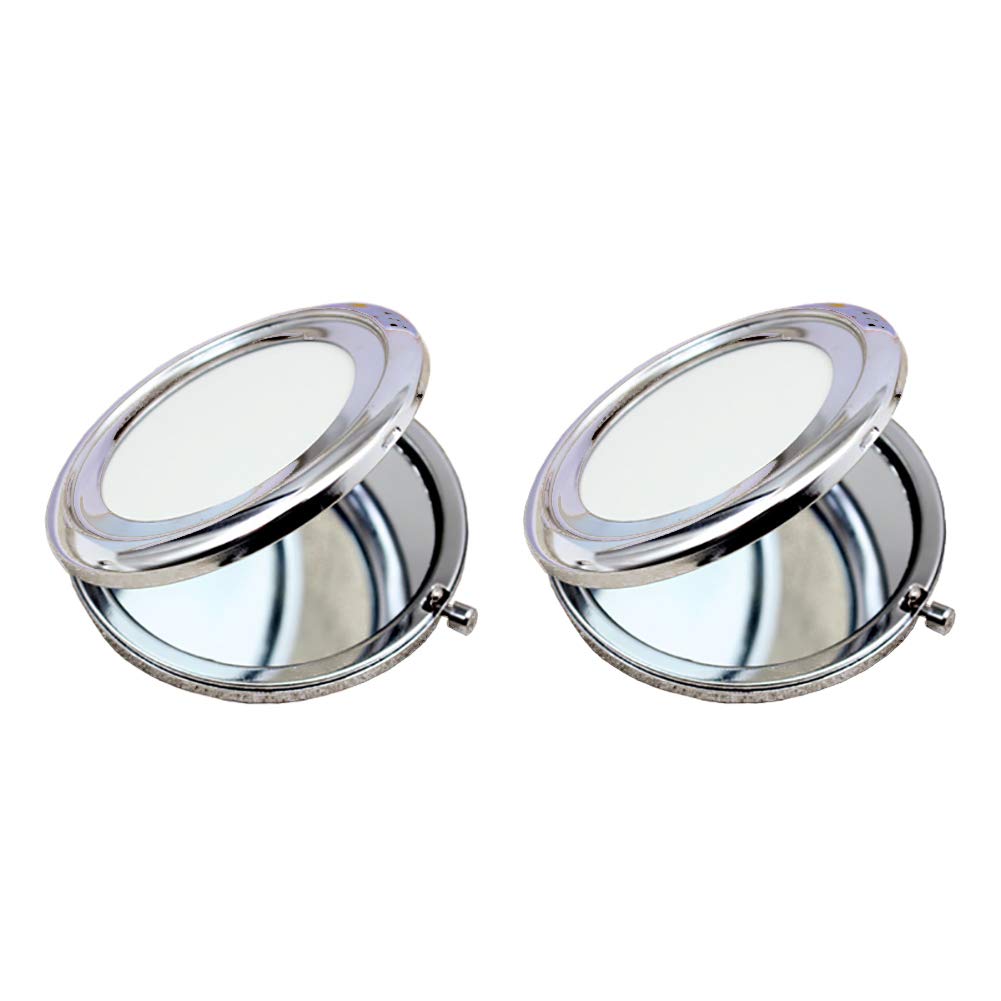 GSHLLO 2 Pack Round Folding Travel Mirror - Portable Compact Handheld Mirror with Tray for Makeup, DIY, and Purse - Perfect for Home, Travel, and Vanity Organizer (Silver)