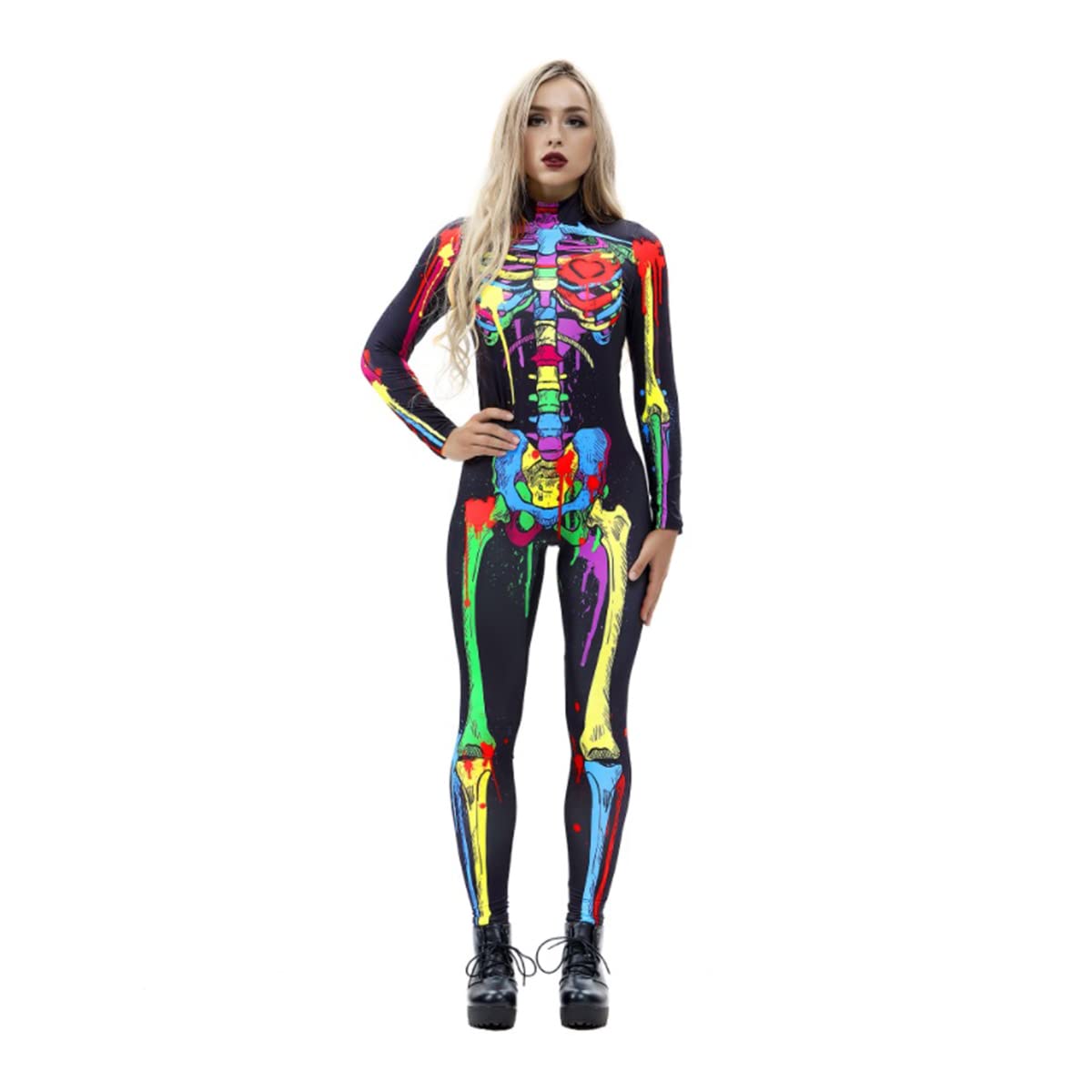 3D Printed Skull Costume for Women - Halloween Long Sleeve Jumpsuit Set | Gothic Party Outfit, Cosplay, Themed Events