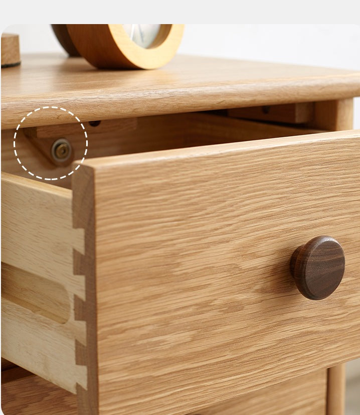 Solid Oak Wood Nightstand with Two Drawers - Bedside Table for Bedroom, Living Room, or Office Storage