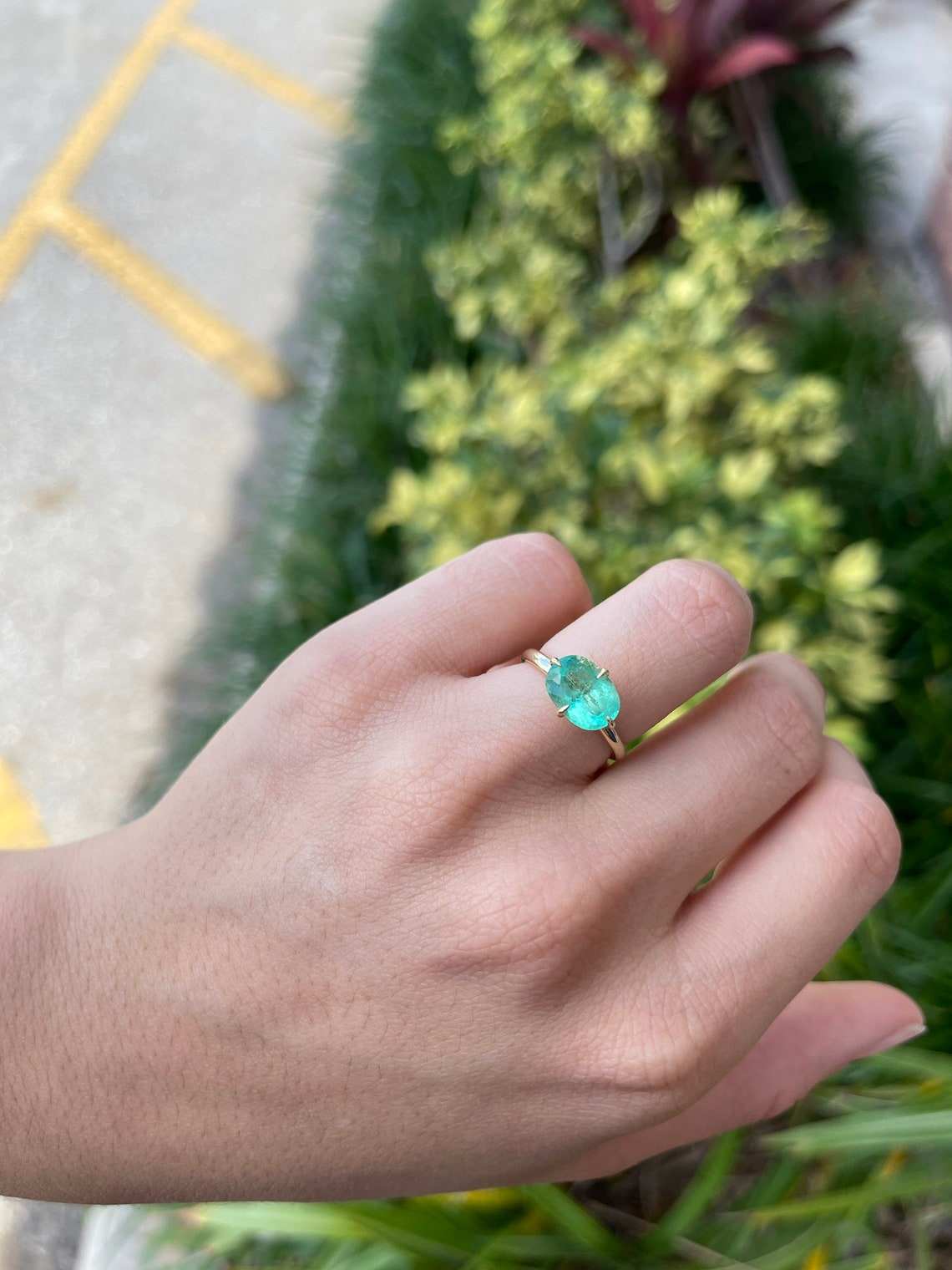2.37 Carat Oval East to West Emerald Solitaire Ring in 14K Gold - 4 Prong Setting, Special Price & Layaway Options - Perfect for Engagement, Anniversary & Everyday Elegance