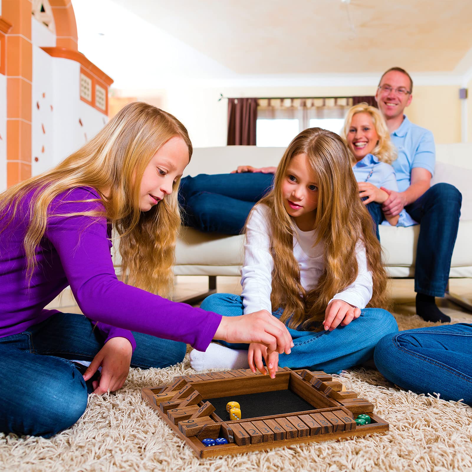 Shut The Box Wooden Board Game for 1-4 Players - Educational Family Fun with 10 Dice & Instructions - Kids & Adults Pub Dice Game (12 Inch) - Perfect for Family Game Nights, Classroom Learning & Bar Entertainment