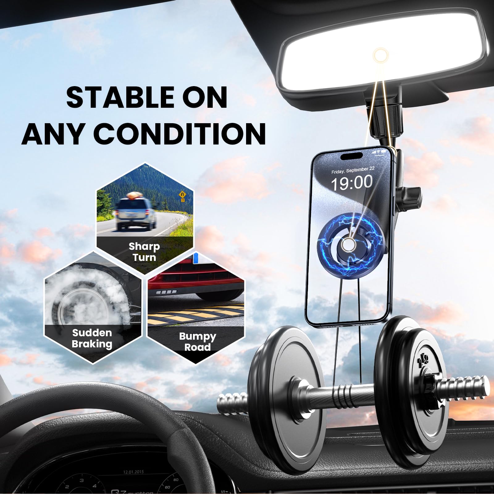 Magnetic Car Phone Holder - 360° Rotating Rear View Mirror Phone Mount for iPhone 16/15/14/13/12 & Magsafe Phones | Universal Smartphone Car Accessory for Safe Driving & GPS Navigation