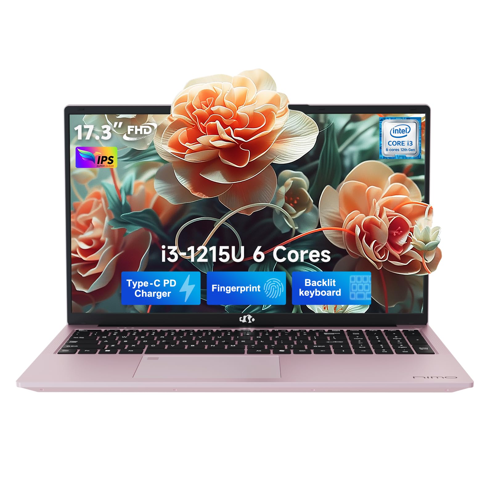 NIMO 17.3 Inch FHD Laptop - Intel Core i3-1215U 6-Core Processor (Up to 4.4GHz, Outperforms i5-1135G7) with Backlit Keyboard, Fingerprint Sensor, Wi-Fi 6, 8GB RAM, 256GB SSD, Windows 11 - Perfect for Business, Office Work, Remote Learning & Home Entertainment
