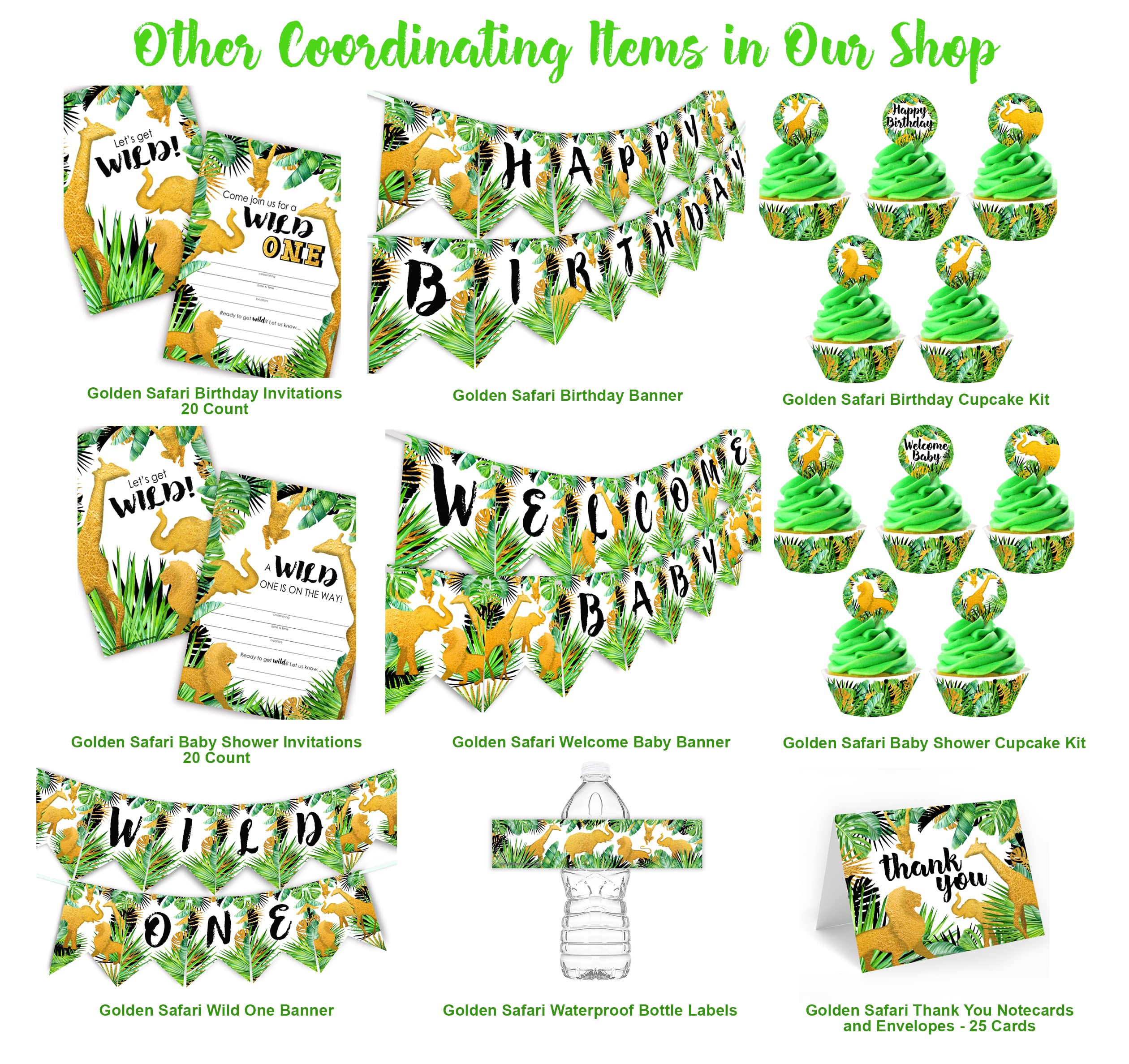 Golden Safari Welcome Baby Banner Pennant - Jungle Themed Baby Shower Decorations & Supplies for Boys & Girls - Perfect for Nursery, Birthday Party, Gender Reveal & Newborn Photography Backdrop