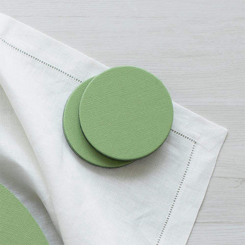Caspari Classic Canvas Round Coasters Set of 4 - Absorbent Drink Coasters for Coffee, Wine, and Beer - Elegant Table Decor for Home, Bar, and Office