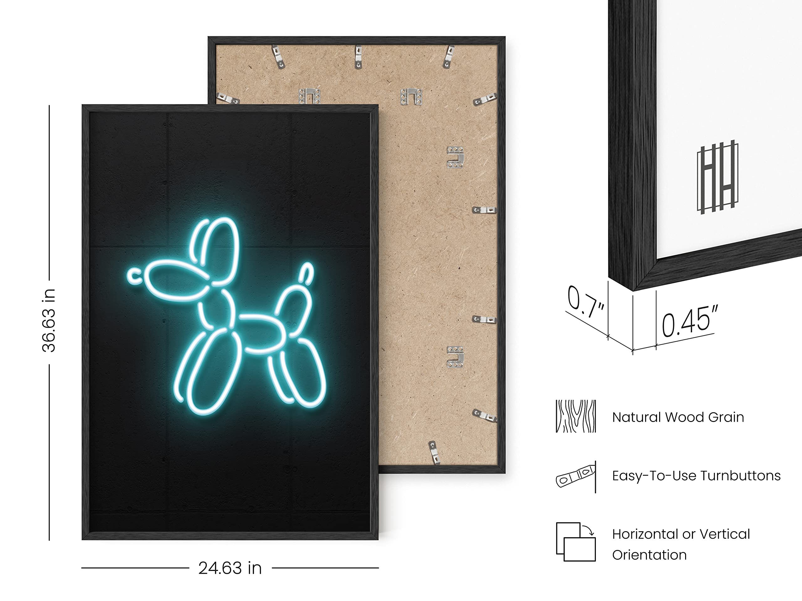 HAUS AND HUES Neon Balloon Dog Wall Art - 24x36 Black Frame Retro Neon Poster for Bedroom Decor, Aesthetic Cool Wall Pictures, Unique Gift for Teens & Adults | Perfect for Modern Living Rooms, Dorm Rooms & Office Spaces