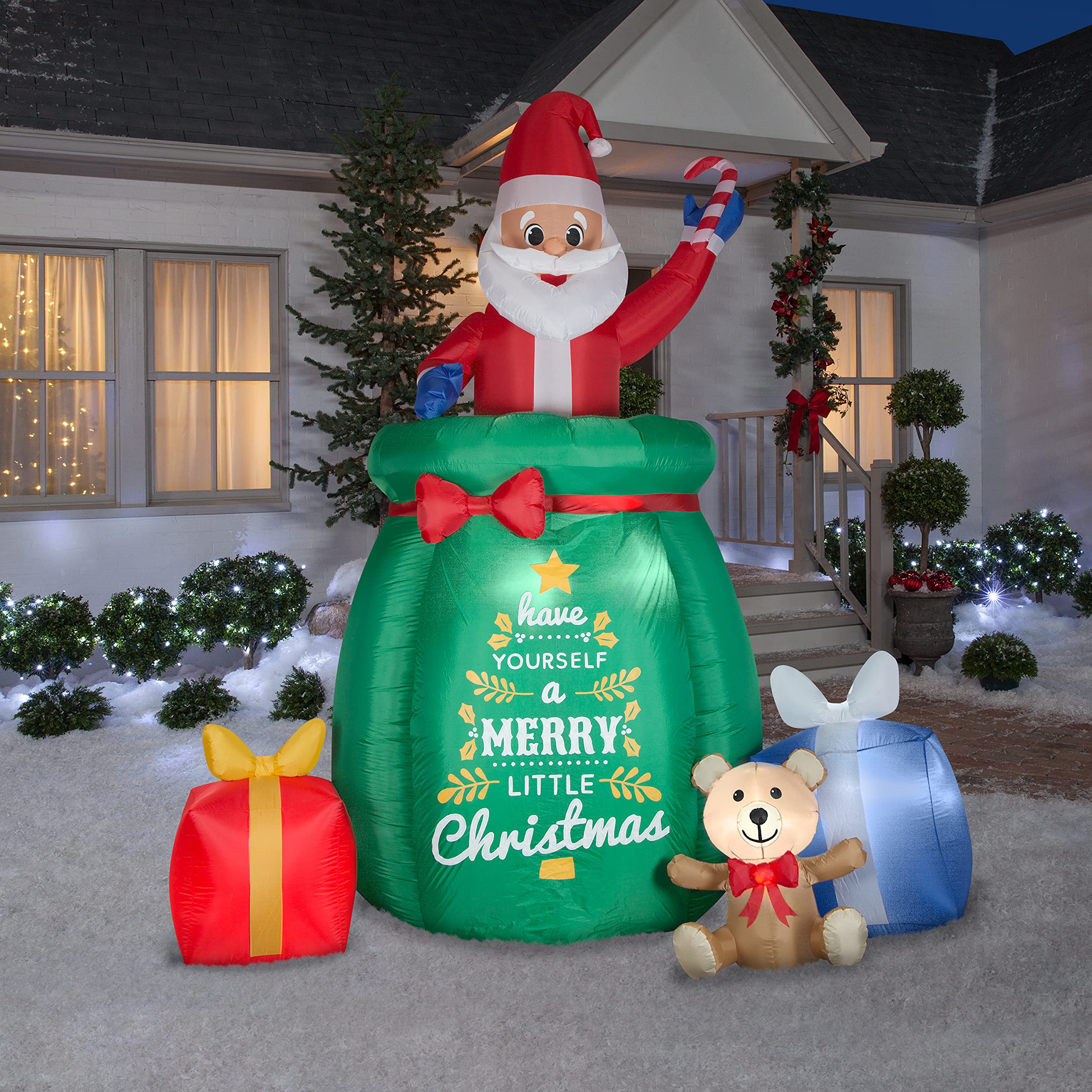 10ft Tall Gemmy Animated Airblown Inflatable Santa in Gift Sack - Christmas Yard Decoration for Outdoor Holiday Decor