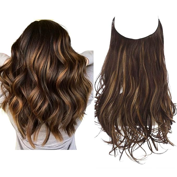 TREXEE 24 Inch Brown with Golden Highlights Heat-Resistant Kanekalon Fiber Curly Hair Extensions Clip-Ins | 5-Piece Set Wavy/Curly Long Hair Extensions for Women & Girls | Perfect for Parties, Weddings, Cosplay & Daily Styling