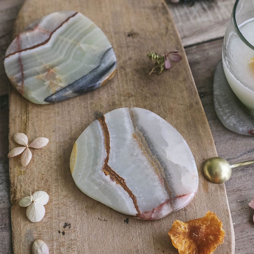 Premium Green Onyx Stone Coaster Set - Natural Stone Drink Coasters for Home, Bar & Office - Elegant & Durable Table Protection for Hot & Cold Beverages