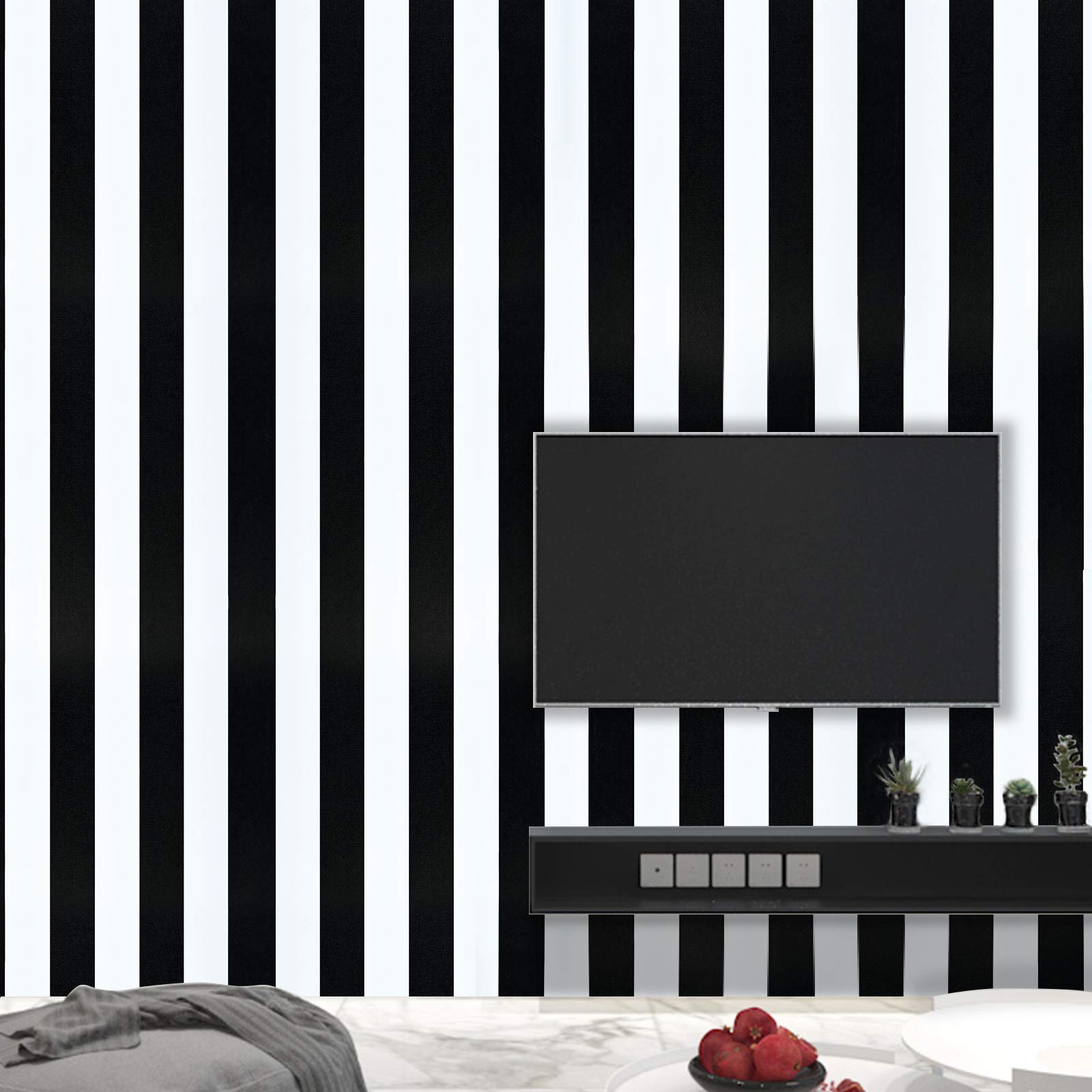 Black and White Stripe Peel and Stick Wallpaper - 17.71'' x 16.4Ft Self-Adhesive Removable Contact Paper for Walls, Cabinets, Shelves & Drawers - Waterproof Wall Covering for Home Decor, Kitchen, Bathroom & Office