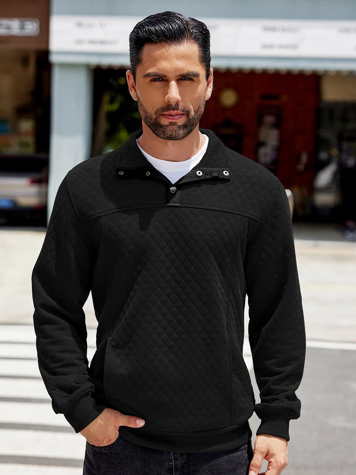 COOFANDY Men's Quilted Quarter Sweatshirt - Long Sleeve Mock Neck Waffle Knit Pullover with Pockets | Casual Wear, Outdoor Activities & Layering Essential