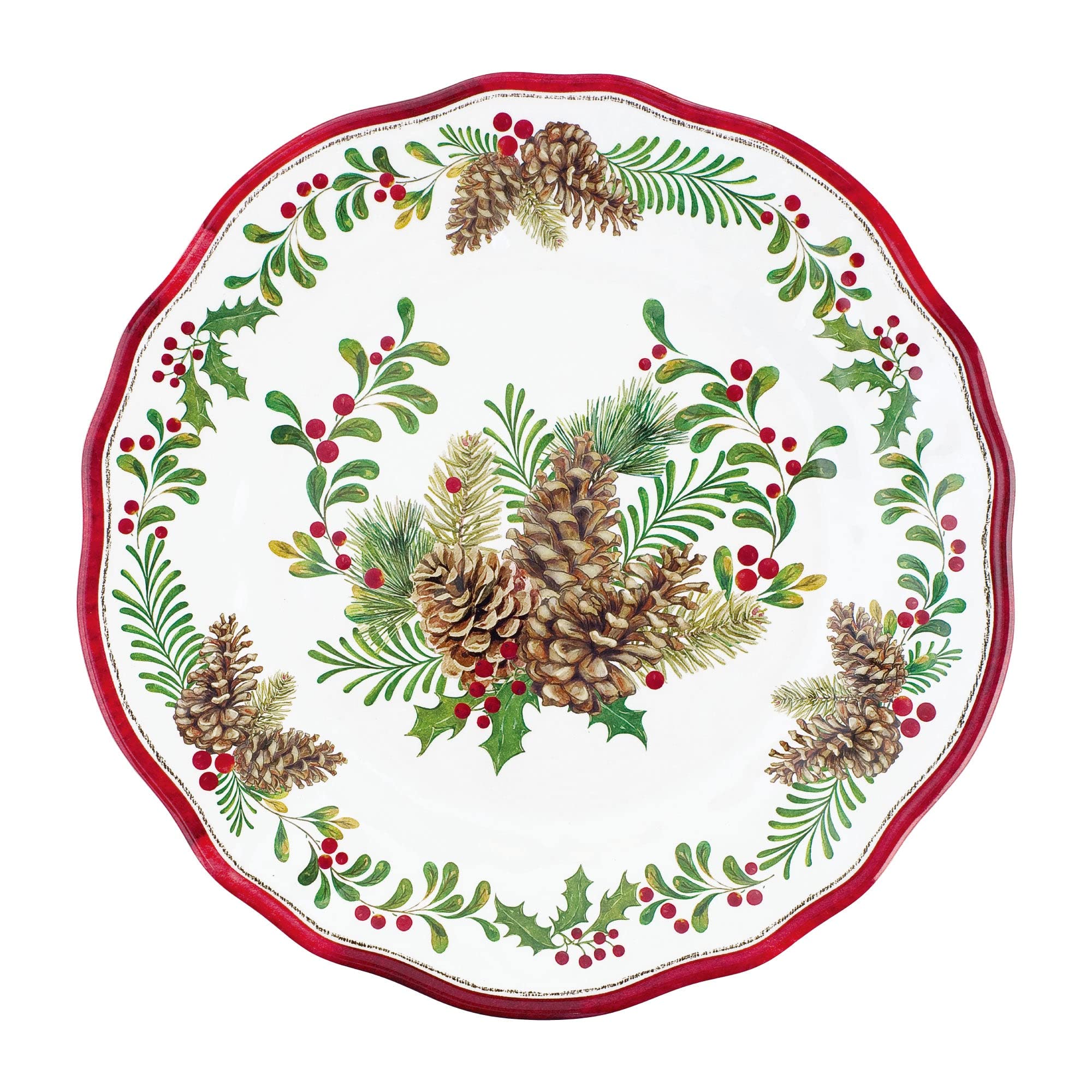 UPware 16-Piece Melamine Dinnerware Set - Shatterproof & Lightweight Tableware for 4, Includes Dinner Plates, Salad Plates, Dessert Plates & Bowls (Pinecone Design) - Perfect for Outdoor Dining, Picnics, Camping & Everyday Use