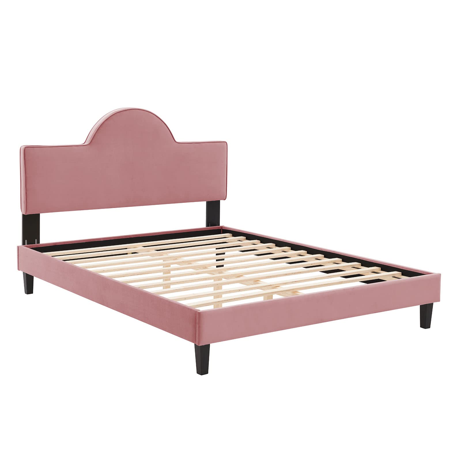 Modway Performance Velvet Queen Size Bed Frame with Platform Base in Dusty Rose - Luxurious Bedroom Furniture for Modern Master Bedroom Decor