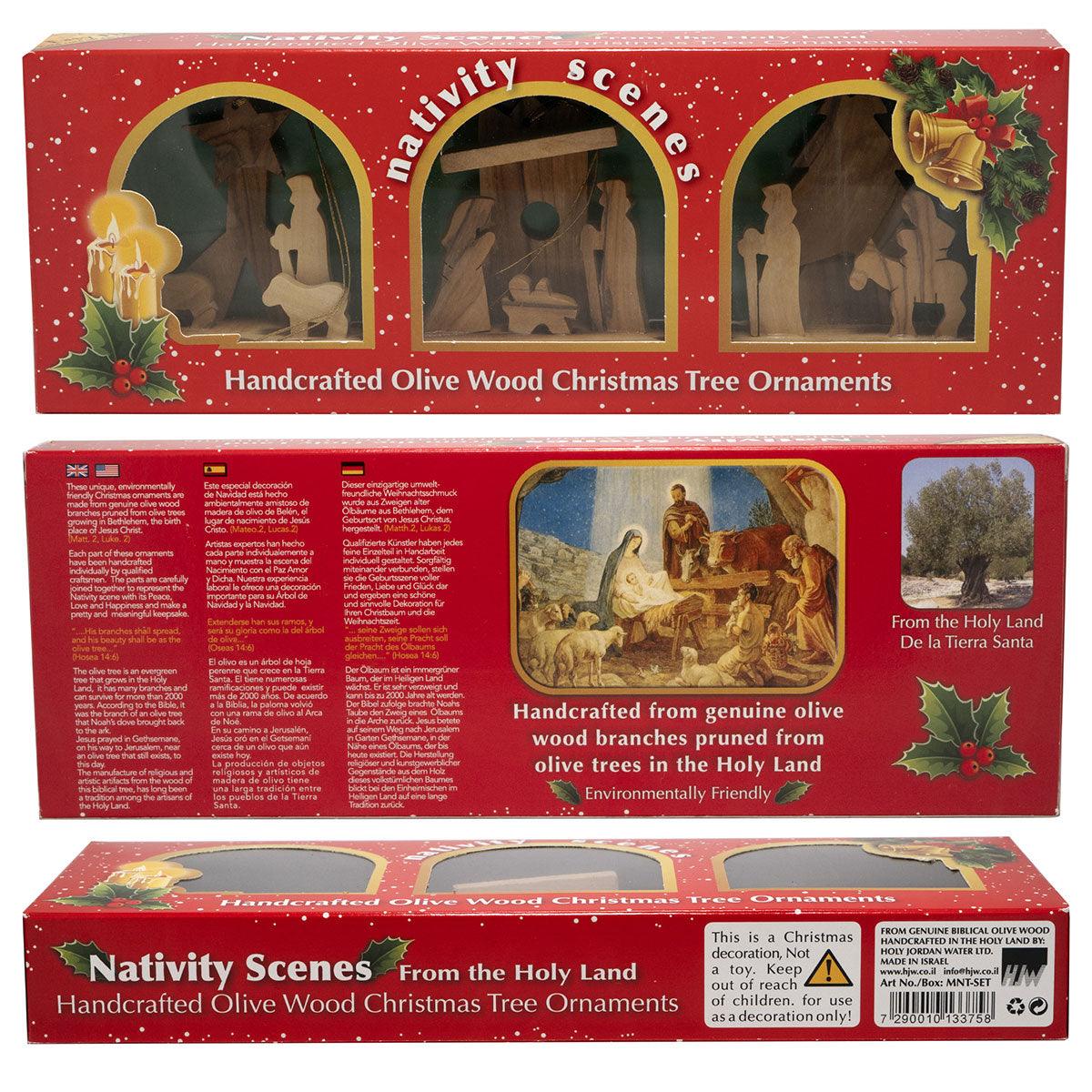 Handcrafted Olive Wood Nativity Scene Christmas Ornaments Set of 3 - Perfect for Tree Decorations, Holiday Gifts & Home Nativity Displays