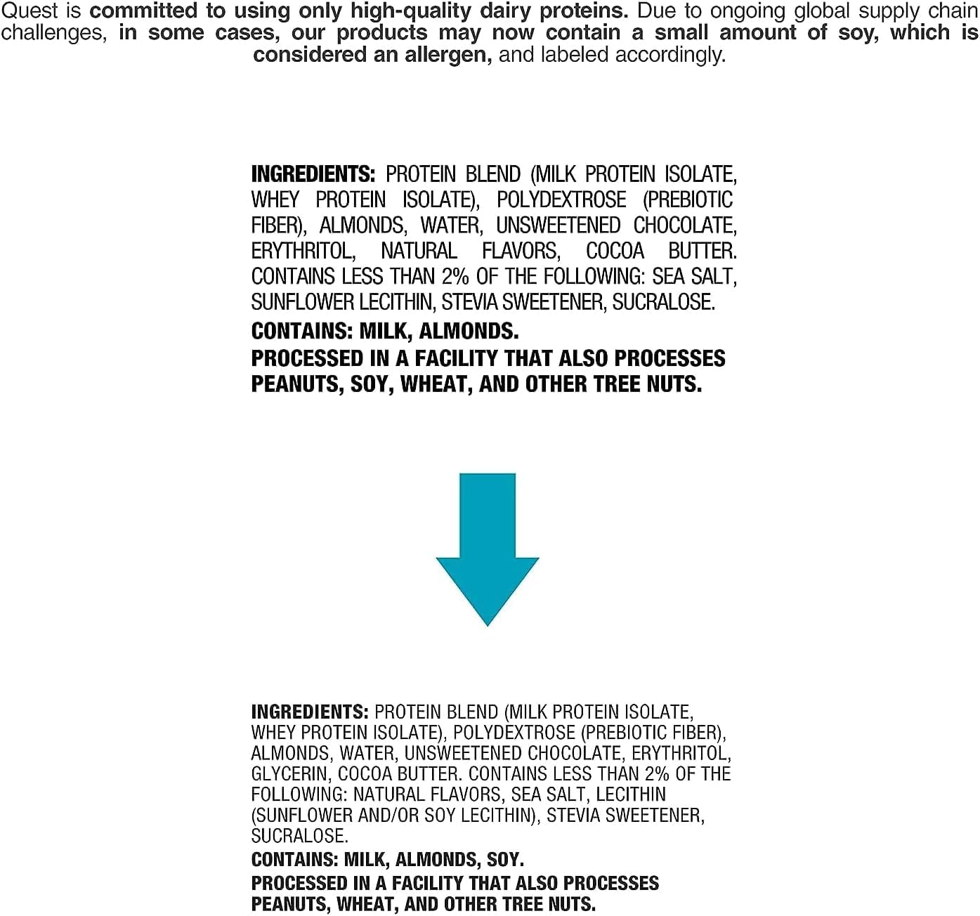 Quest Nutrition Protein Bar - Chocolate Chip Cookie Dough Flavor | 21g Protein, 1g Sugar, Keto Friendly, High Fiber | Perfect for Post-Workout Recovery & Healthy Snacking (12 Count)