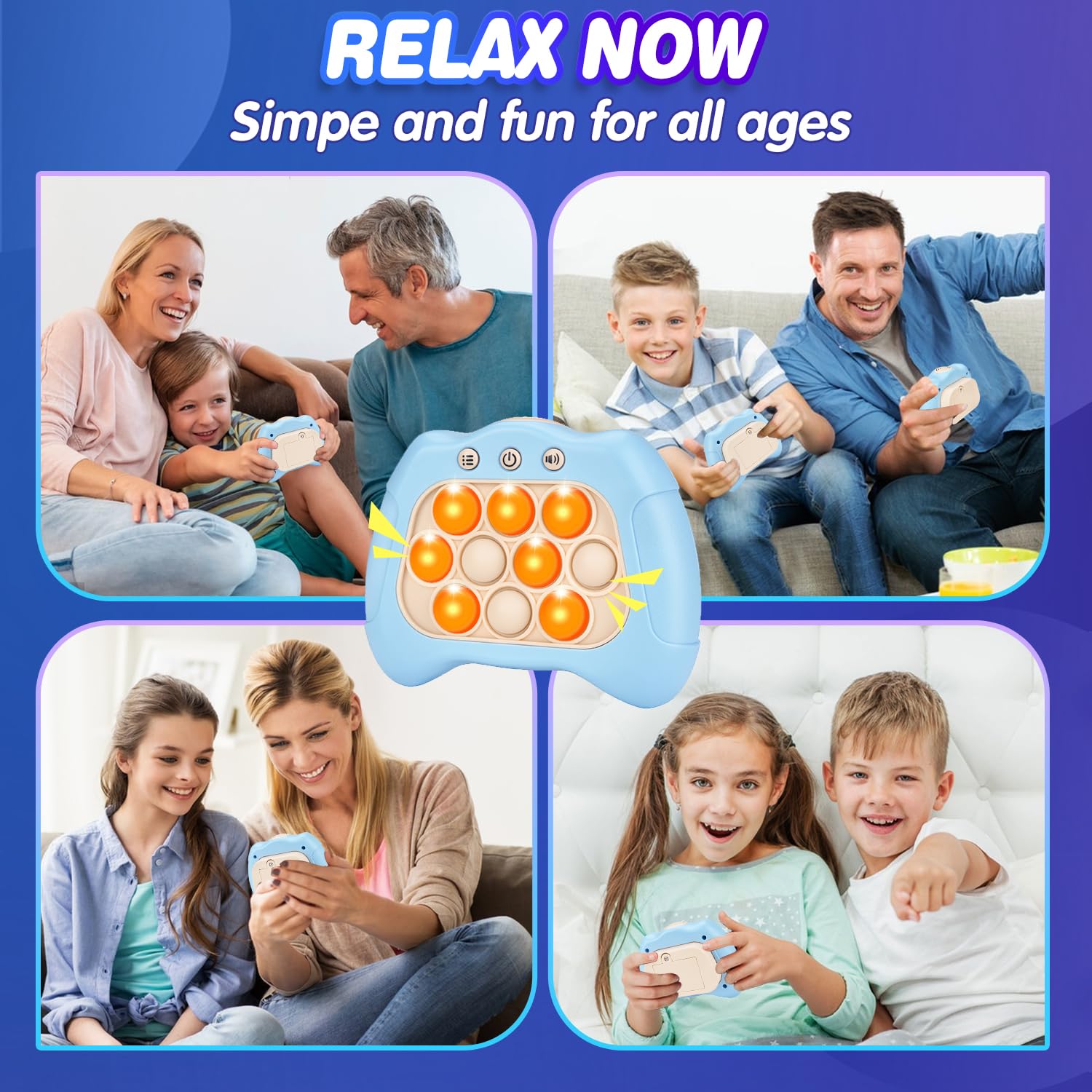 Upgraded Fast Push Game for Kids 6-12 | Pop Sensory Fidget Toys for Boys & Girls Ages 3-12 | Stress Relief & Reaction Training | Perfect Birthday Gift for Kids | Great for Classroom, Travel & Home Play (Blue)