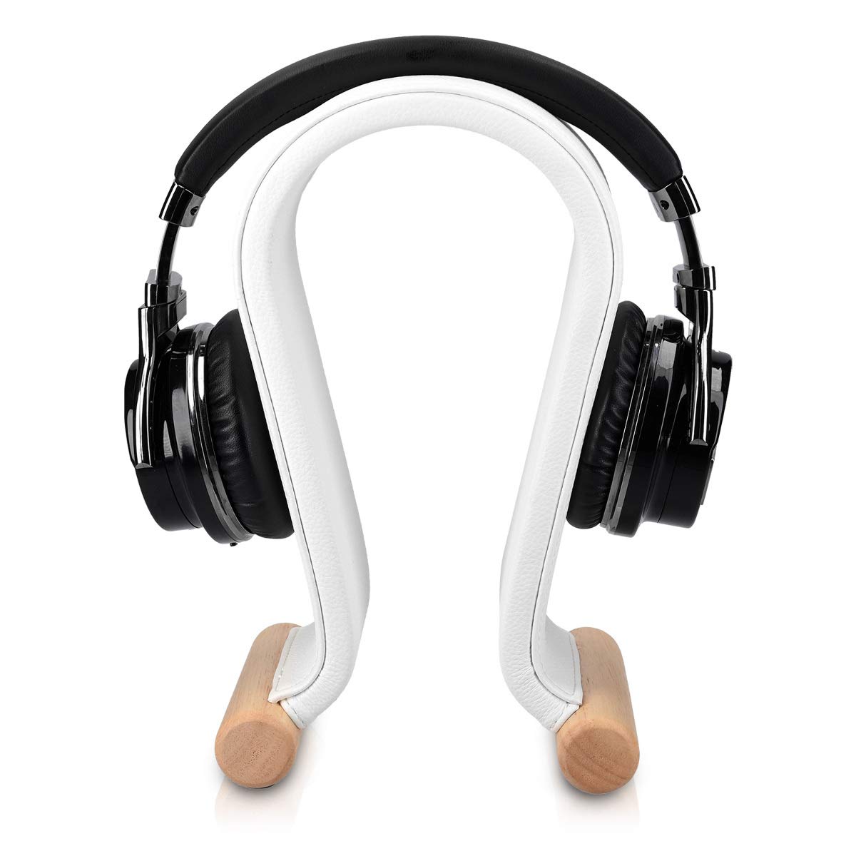 Premium Navaris Headphones Stand - Universal Gaming & Office Headset Holder with Imitation Leather & Sturdy Base - White Decorative Stand for Desk, Gaming Setup & Home Office Organization